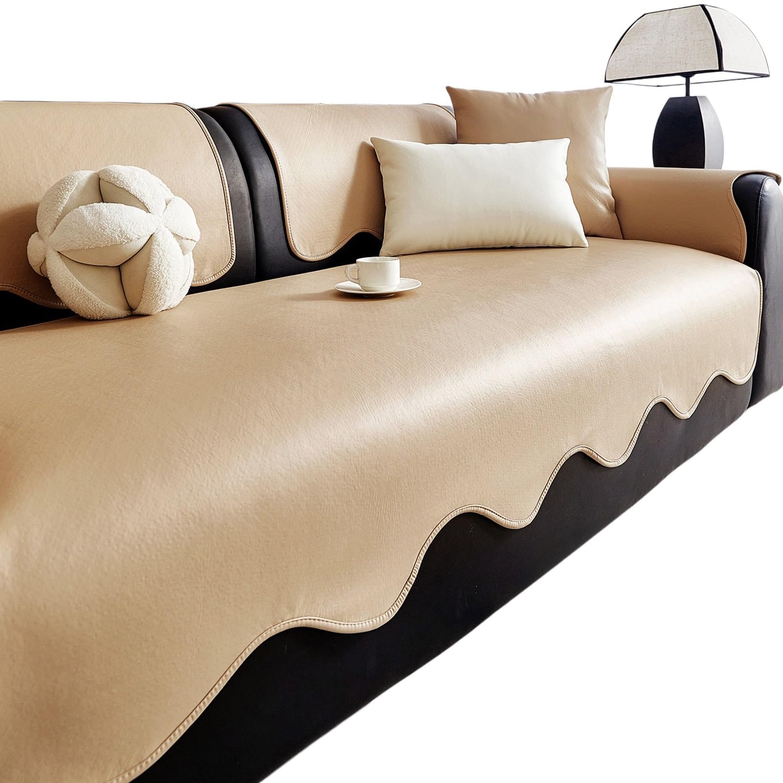 WoeiCuod Sofa Covers For Living Room Furniture Sofa Cover Thickened Fabric Sofa Protector Pet-friendly And Waterproof Sectional Sofa Slipcover Home Refresh For Families Renters(Beige,90 * 210cm)