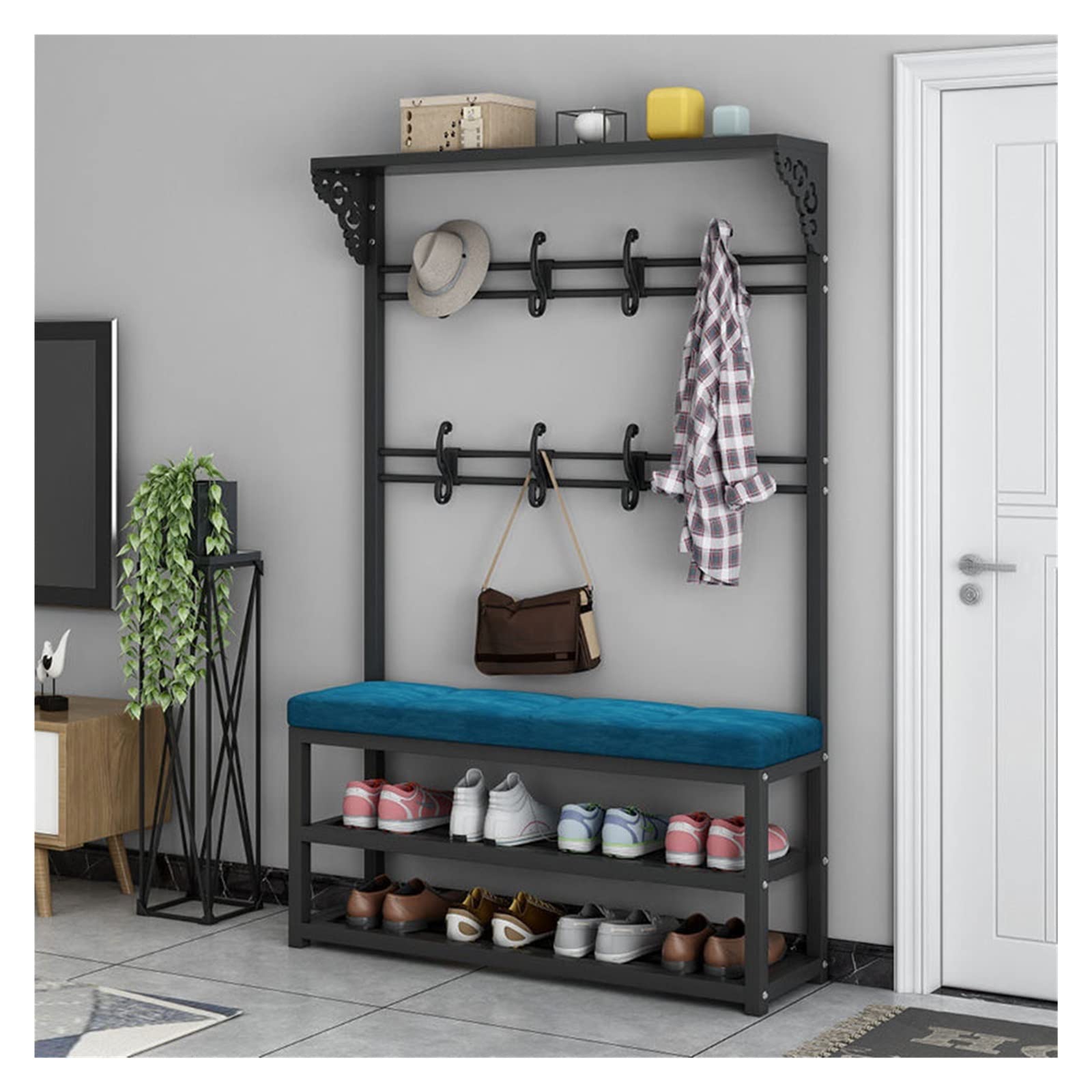 FGXHHS Coat Rack with Shoe Bench and Storage Shelf, Space-Saving Entryway Organizer for Hallway or Bedroom