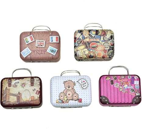 Amazon.com: Monrocco 5 piezas mini pequeño hierro vintage caja de hojalata  maleta bolso pequeño rectangular caja de caramelo lata contenedor joyería  almacenamiento de monedas : Ropa, Zapatos y Joyería