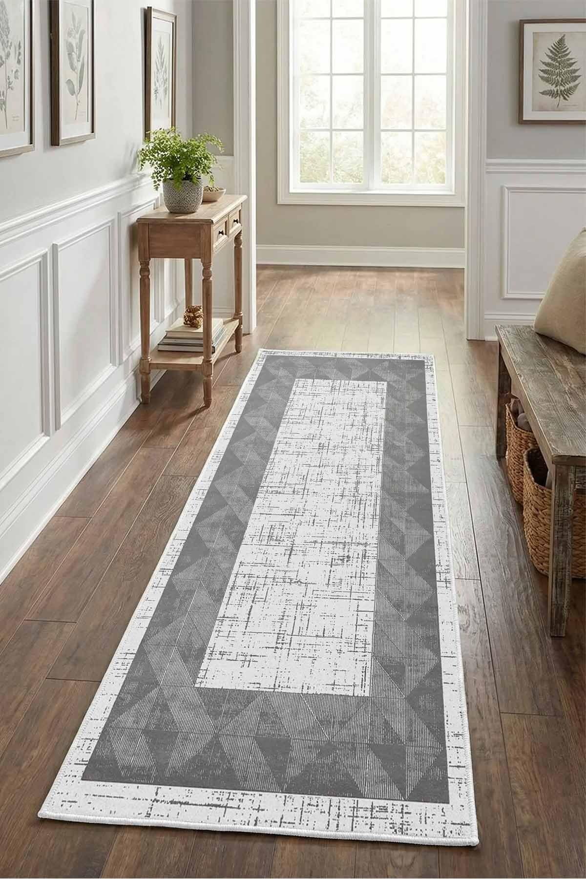 Monnhein Antrasit Yolluk 1250-3 - Yıkanabilir, Kaymaz Taban, Dijital Baskılı, Leke Tutmaz, İnce Hav, Modern Koridor, Mutfak, Antre ve Salon için Dekoratif Yolluk