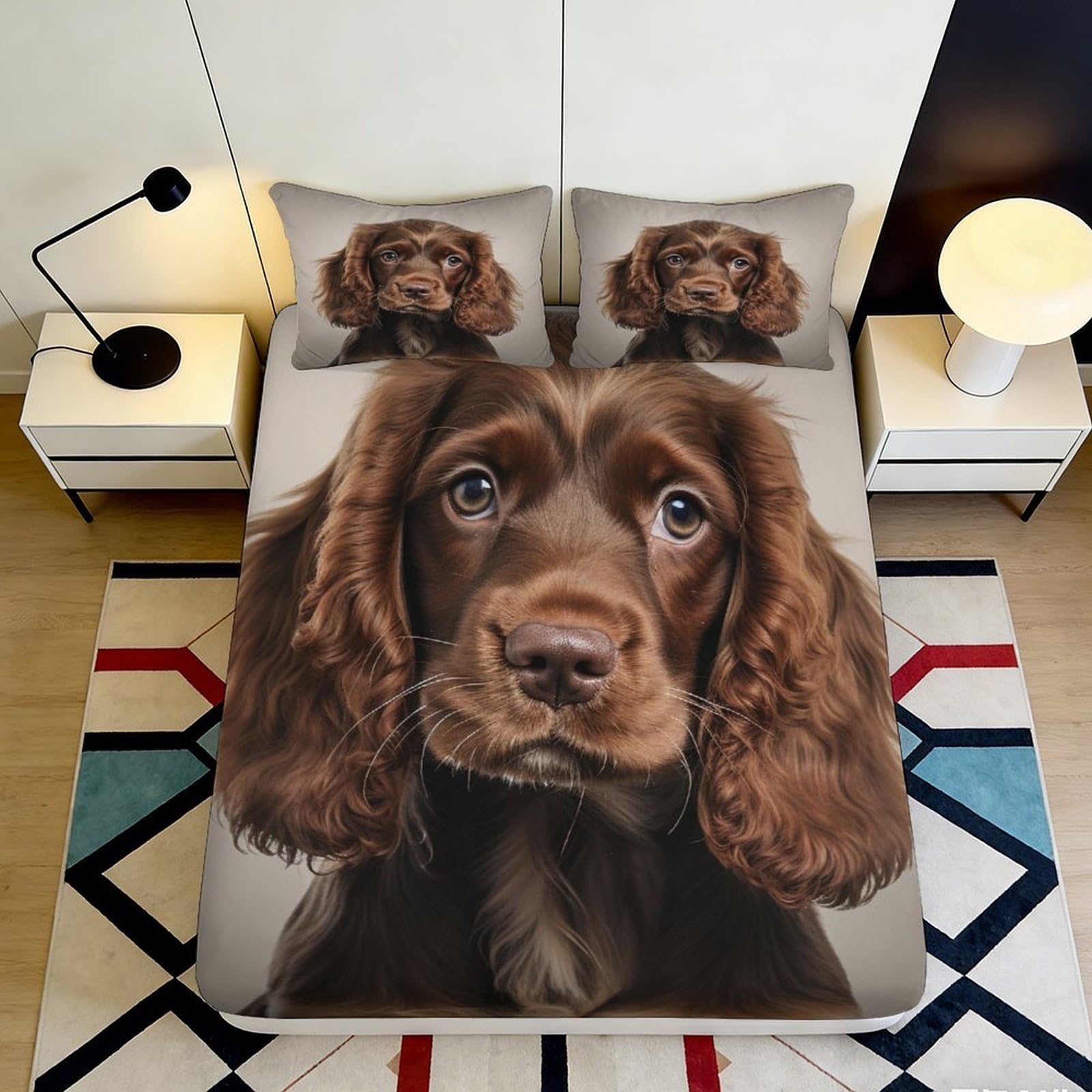 3D Printed Brown Spaniel Fitted Sheet Microfiber Soft Non-Slip Dog Bed Cover for Bedroom Guest Room Decor 90x200x25cm