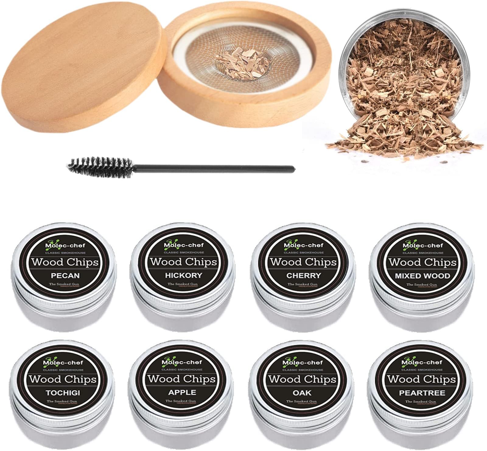 Cocktail Smoker Kit with 8 Flavors Wood Chips, Old Fashioned Drinks Smoke Infuser, Chimney Smoker for Whiskey Bourbon Meats Cheese Dried Fruits, Best Gift for Whiskey Lover, with Cleaning Brush