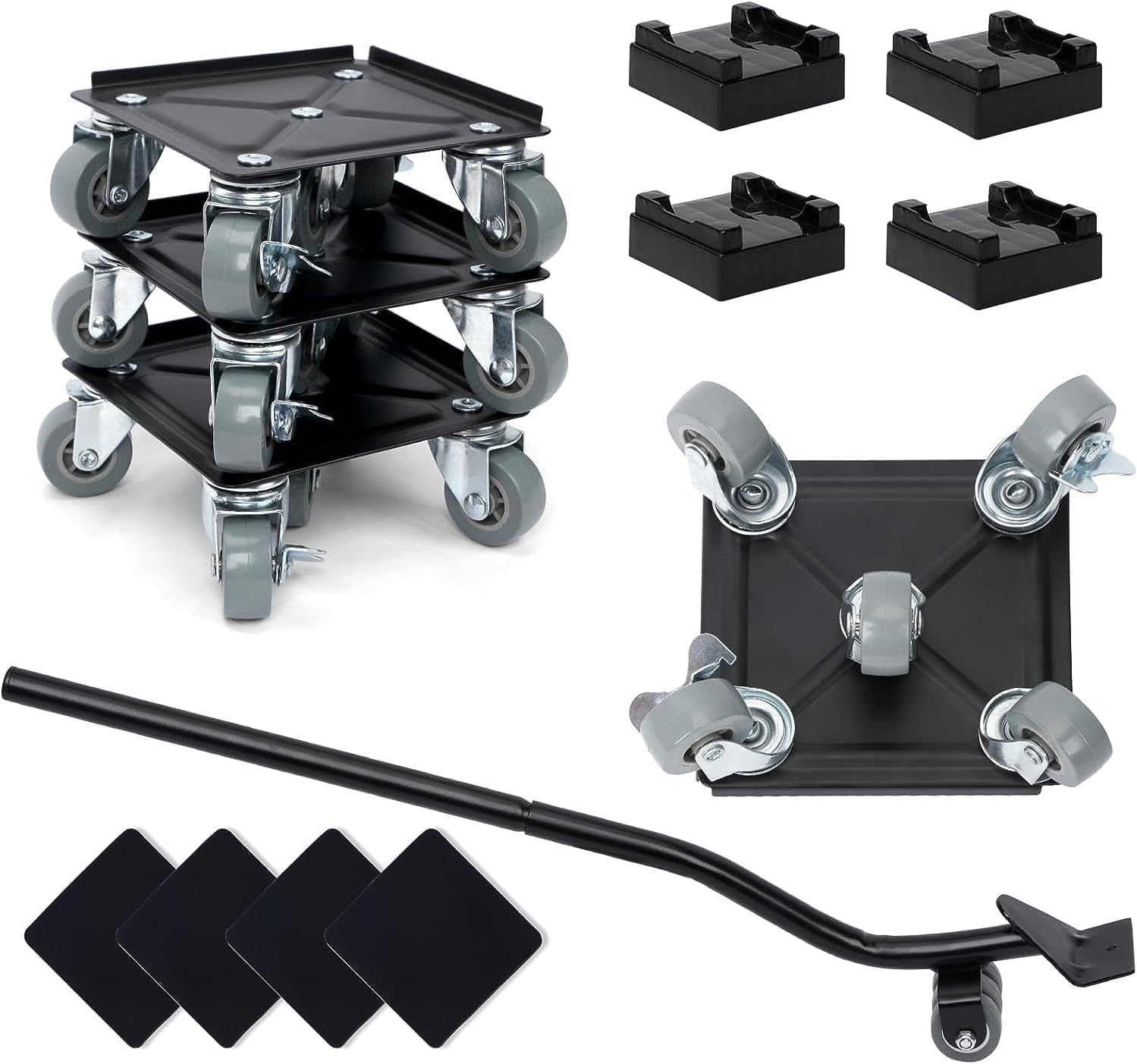 Set de roulettes de Transport pour Meubles, roulettes à 5 Roues 360° Rotation Max 500KG, 4 Pièces avec 1 Levage de Charge, Aide au Transport de Meubles Lourds