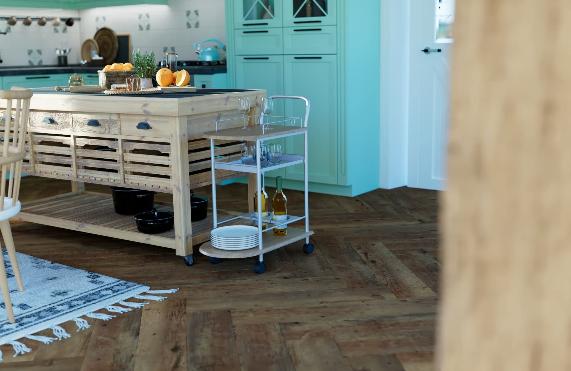 HAKU Möbel Carrello da Cucina Alu, faggio, MDF, Metallo - Dim. L 65 cm x A 83 cm x P 35 cm, Stile Moderno