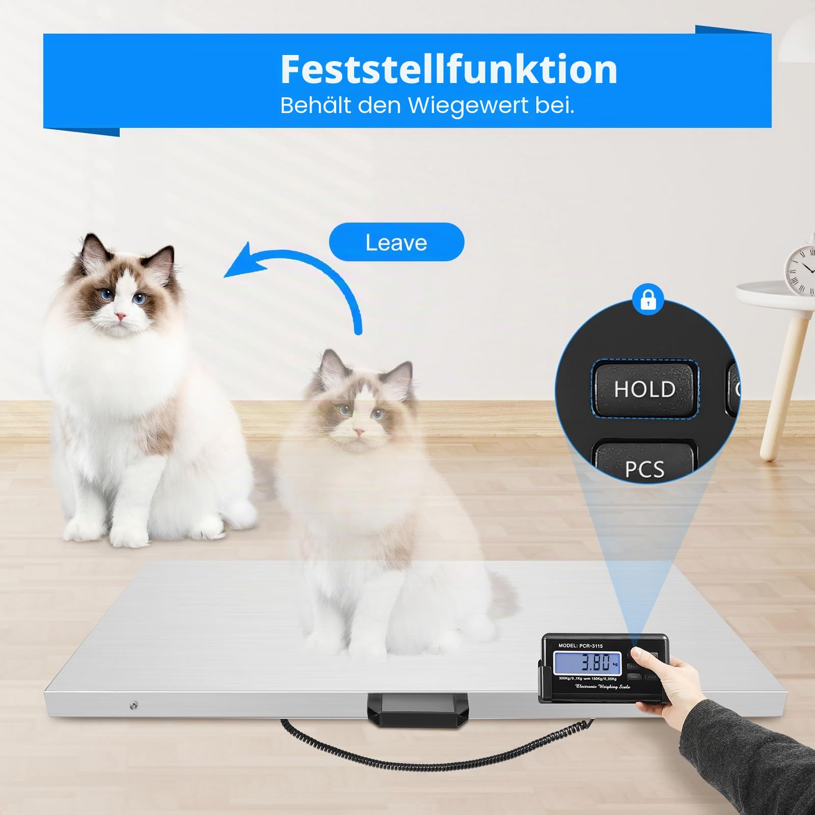 300kg Tierwaage Hundewaage Katzenwaage, Wägeeinheit Digitale Haustierwaage, Veterinärwaage Bodenwaage Plattformwaage Schwerlastwaage, für Hunde und Katzen