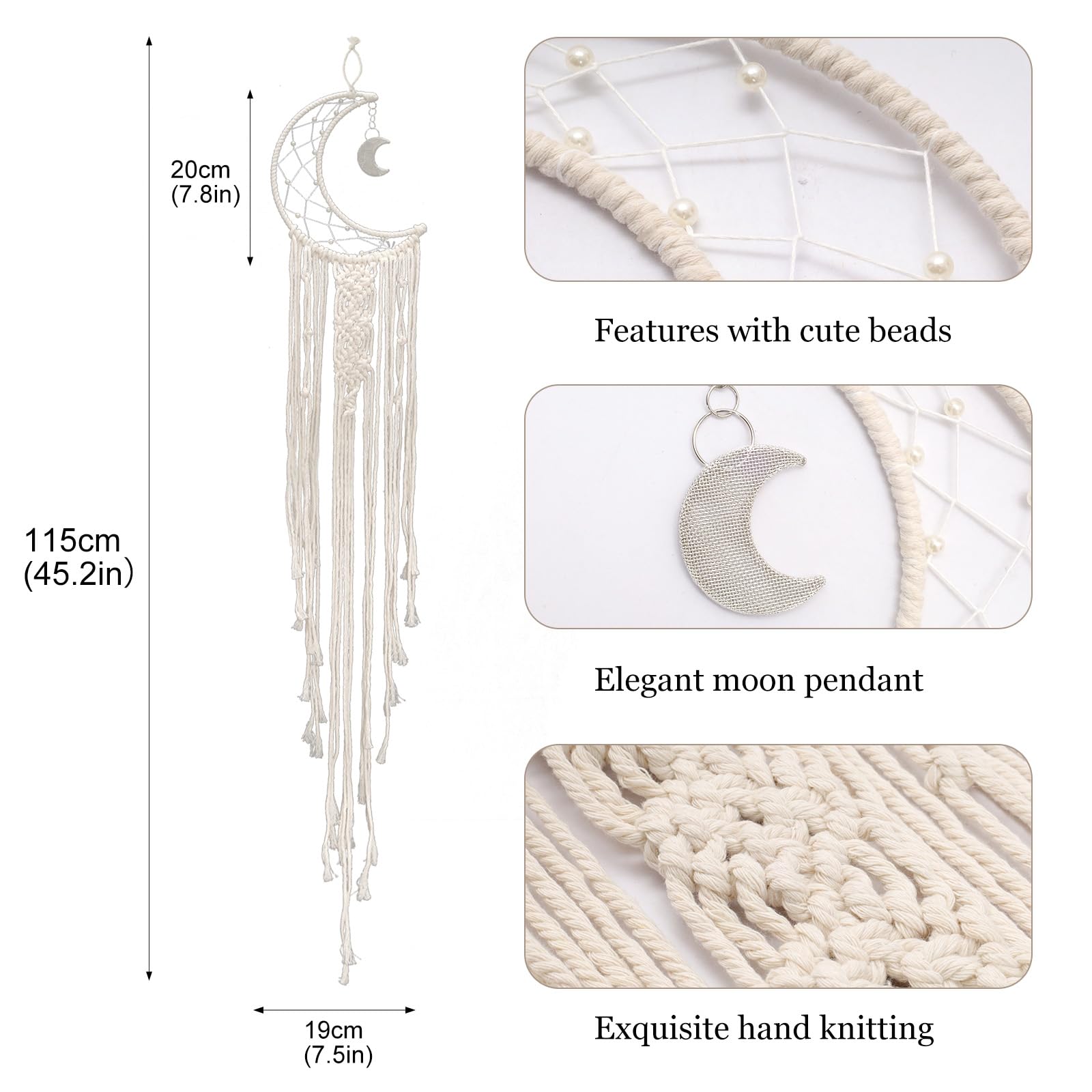 Moon Dream Catcher Boho Macrame Woven Wall Hanging Wall Art Decor Home Decoration Ornament Craft Handmade Dream Catchers for Mom Women Girls
