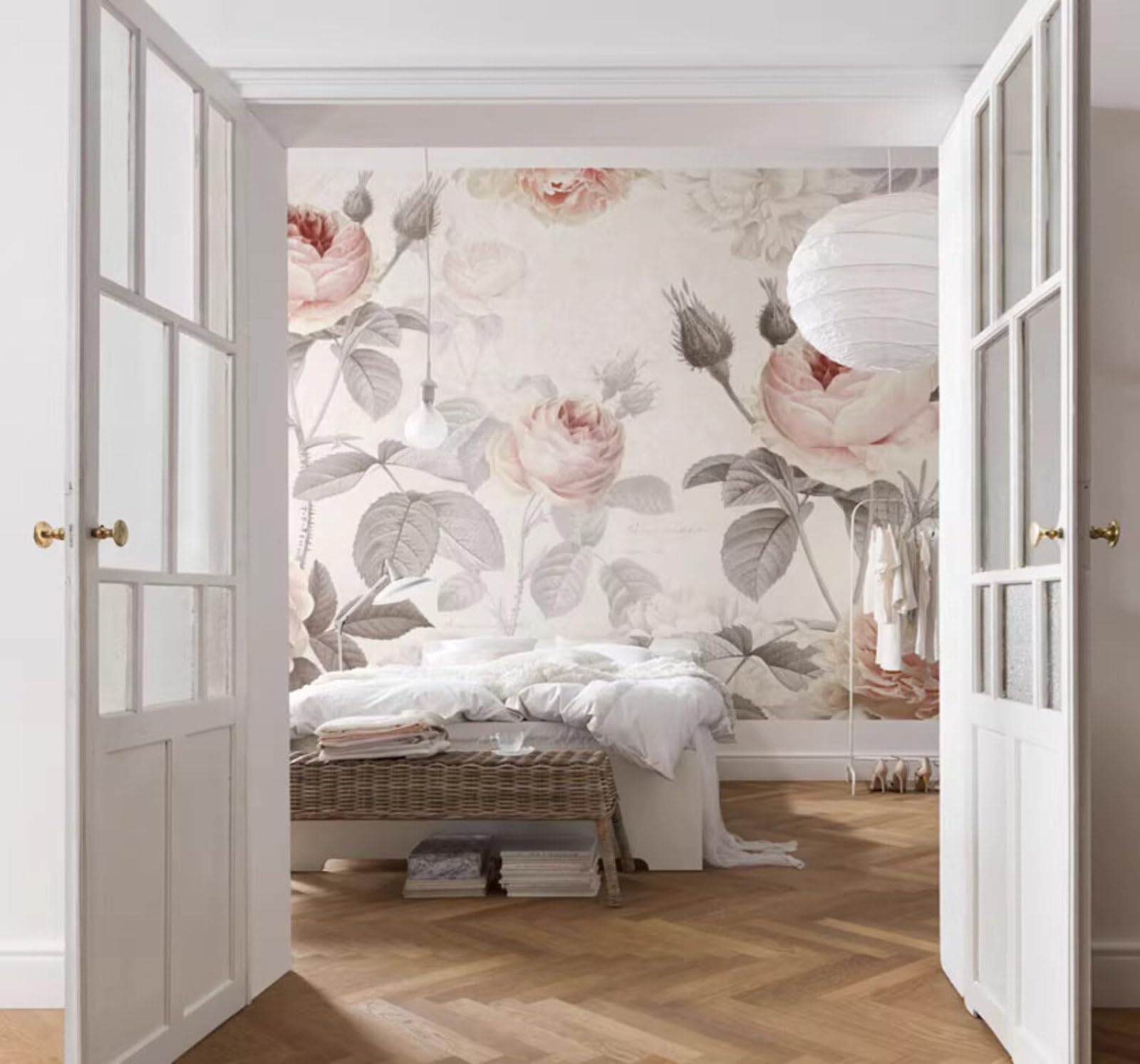Xlming 300Cm×210Cm(B×H) Hand Drawn Simple And Elegant Pale Pink Cosy Roses 3D Wallpaper Luxury Silk Study Dining Feature Sofa Grey Bedroom Living Room Tv Decorative Wall-300Cm×210Cm