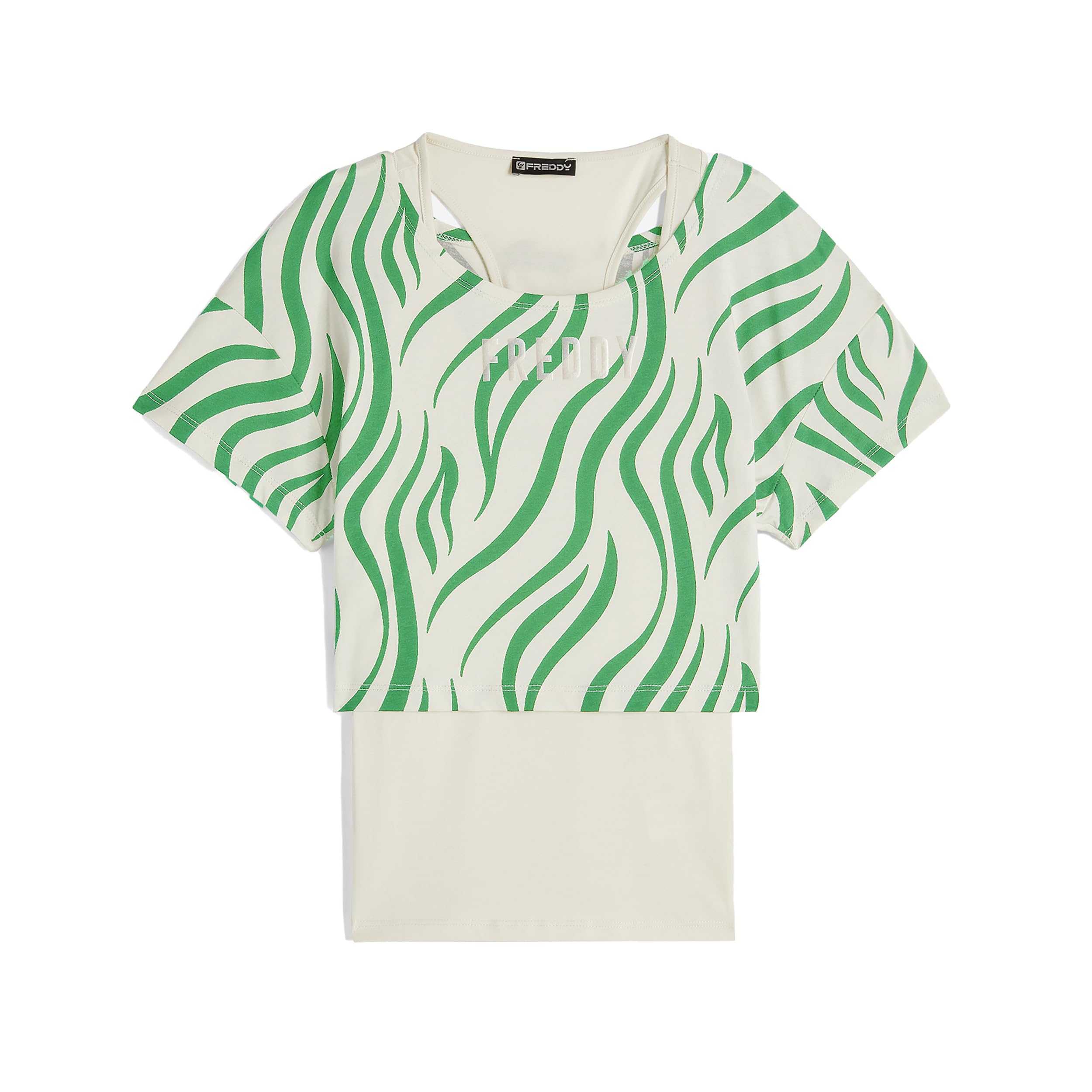 FREDDY - Damski zestaw tank top + krótki t-shirt w zebrę,