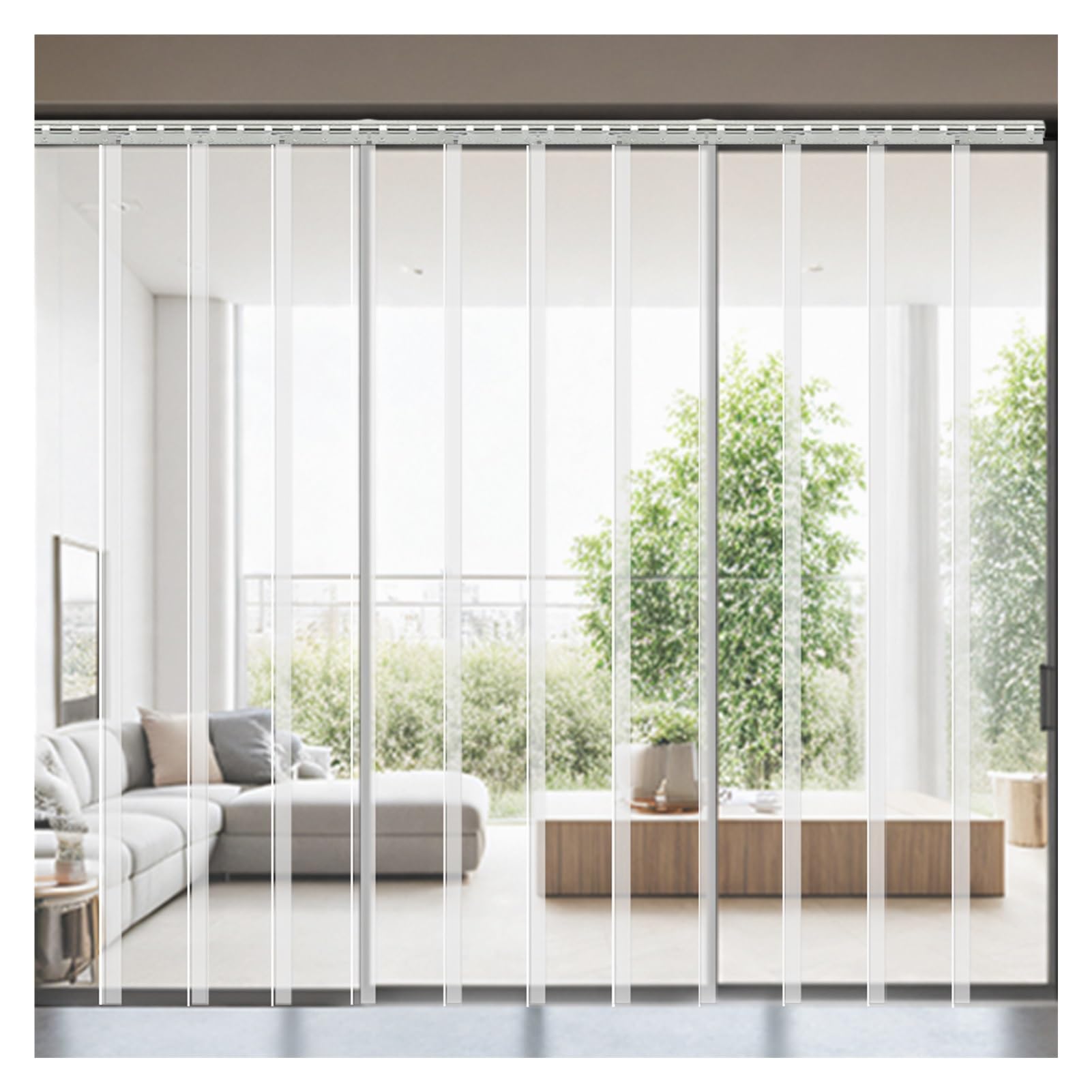 Bandes de rideaux verticales en PVC transparent pour balcon, entrepôt, garage, cour, congélateur et magasin. Lamelles en plastique durable (165 x 200 cm) résistantes aux intempéries et polyvalentes