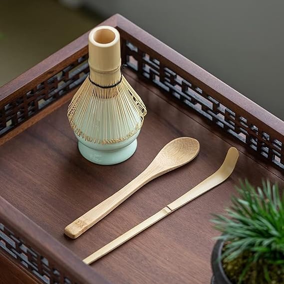 Matcha Whisk Set Matcha Whisk(Chasen) with Matcha Whisk Holder, Matcha Spoon and Matcha Scoop for Matcha Maker White