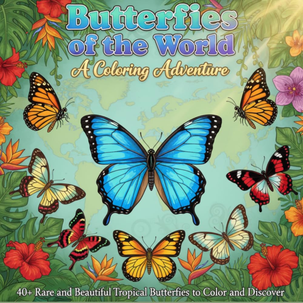 Butterflies of the World: A Coloring Adventure: 40+ Rare and Beautiful Tropical Butterflies to Color and Discover