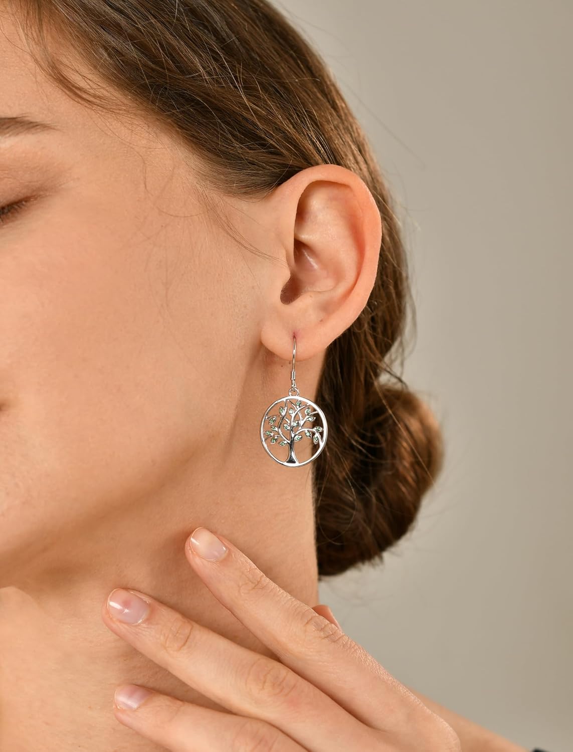 YL Tree Earrings Sterling Silver Tree of Life Hook Earrings Round Birthstone Dangle Drop Jewelry for Women - Image 2