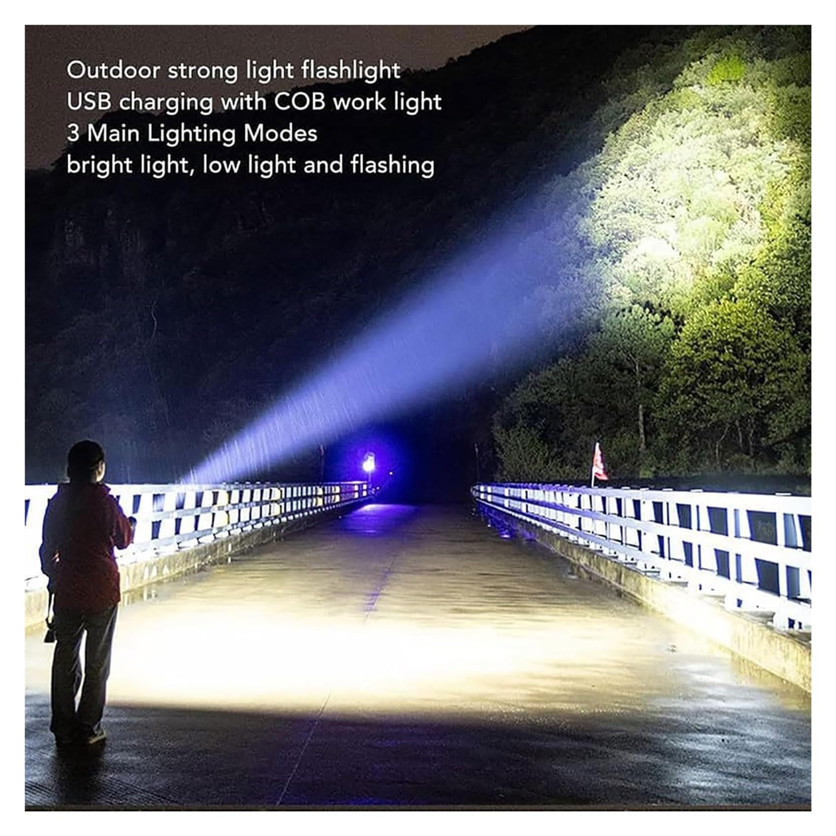 Outdoor Strong Light Flashlight USB Rechargeable 1500 Lumens, Earc Strong Flashlights High Lumens, Flash Lights for Camping, Waterproof, Zoomable(2 pc)