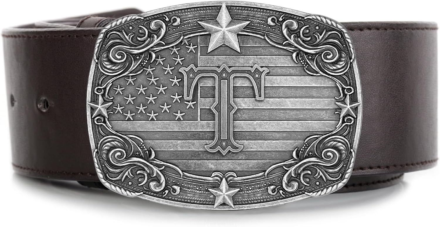 Western Belt Buckle Men Initial Letter ABCDJRM to Z Silver Cowboy Belt Buckles for Women - Image 3