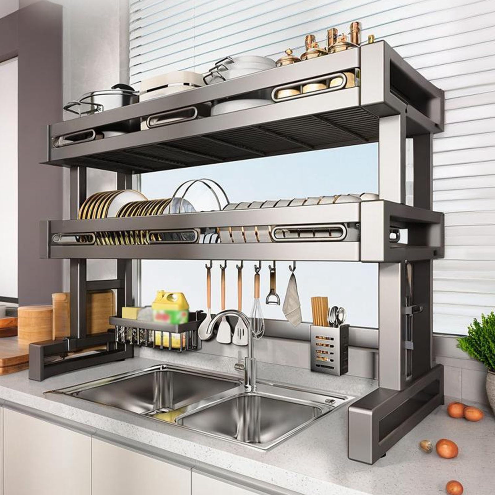 Abtropfgestell für die Küche über der Spüle platzsparend geeignet für Küchenarbeitsplatten und Ablageregale über Spülbecken (56 cm/22 Zoll)