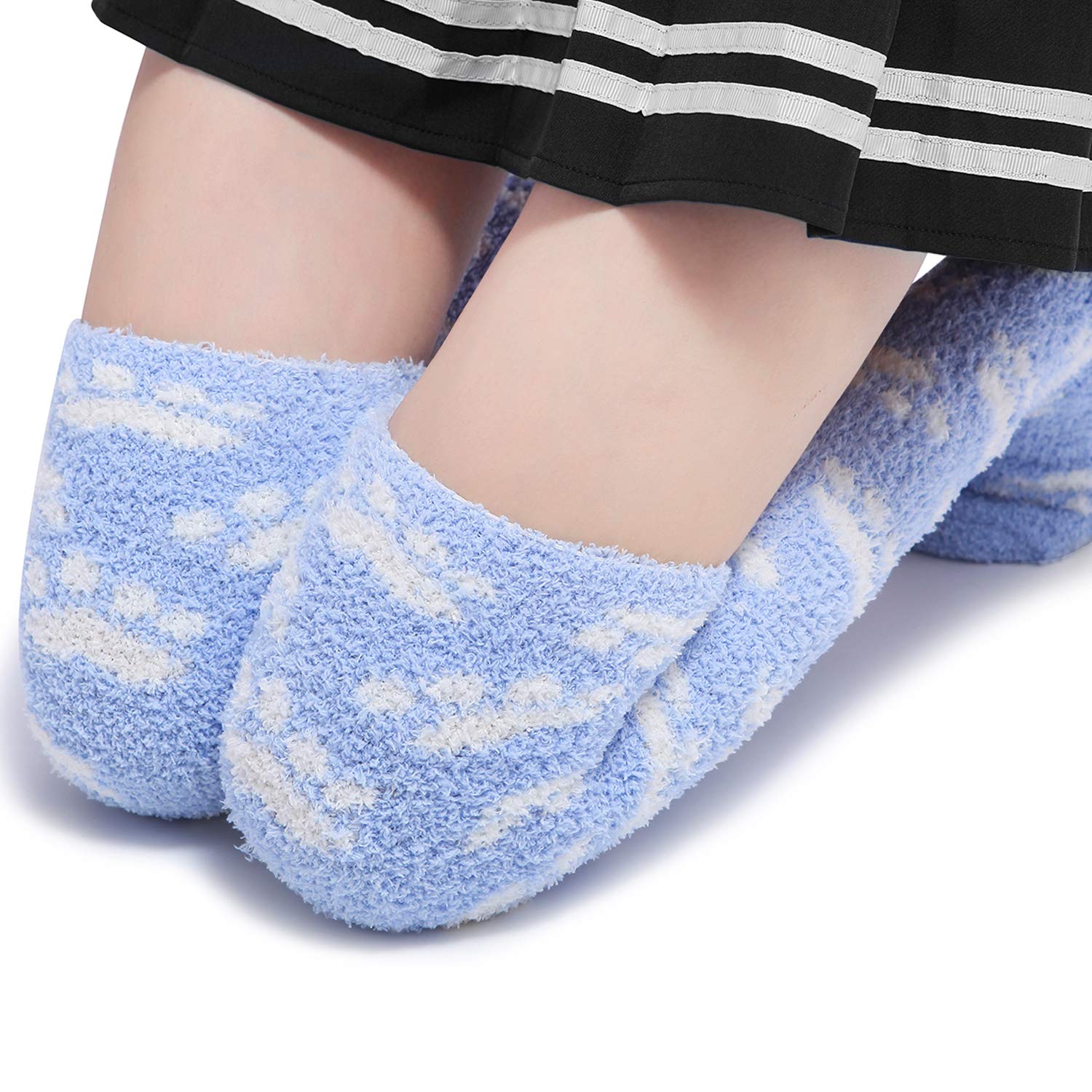 Littleforbig Cute Coral Fleece Thigh High Long Paws Pattern Socks 2 Pairs: Large Blue