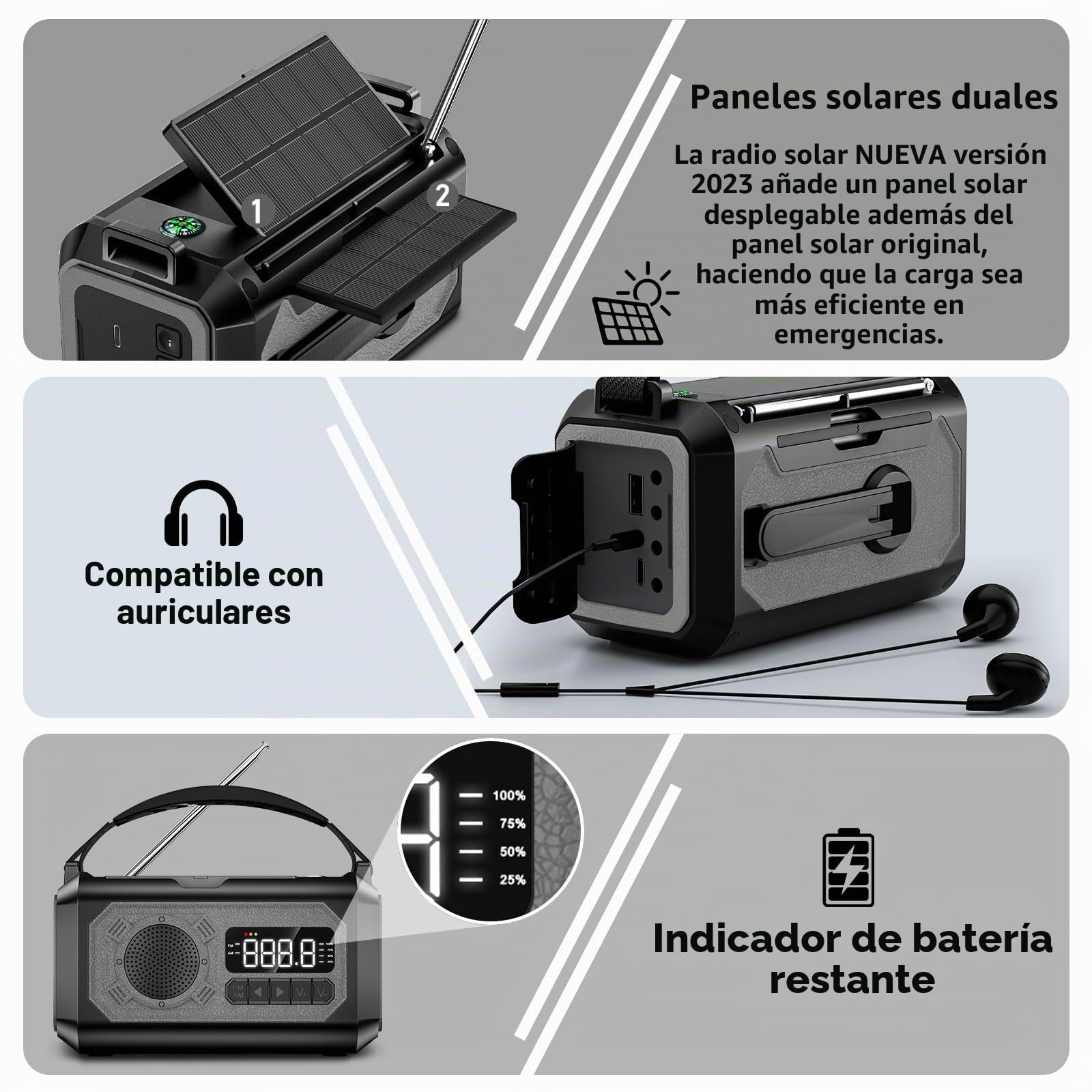 Wholede 12000mAh Radio Manivela, Am/FM Radio Portátil de Emergencia con Cargador para Móvil Radios Solar Kit de Emergencia Dinamo con Linterna SOS Alarma para Camping, Ourdoor