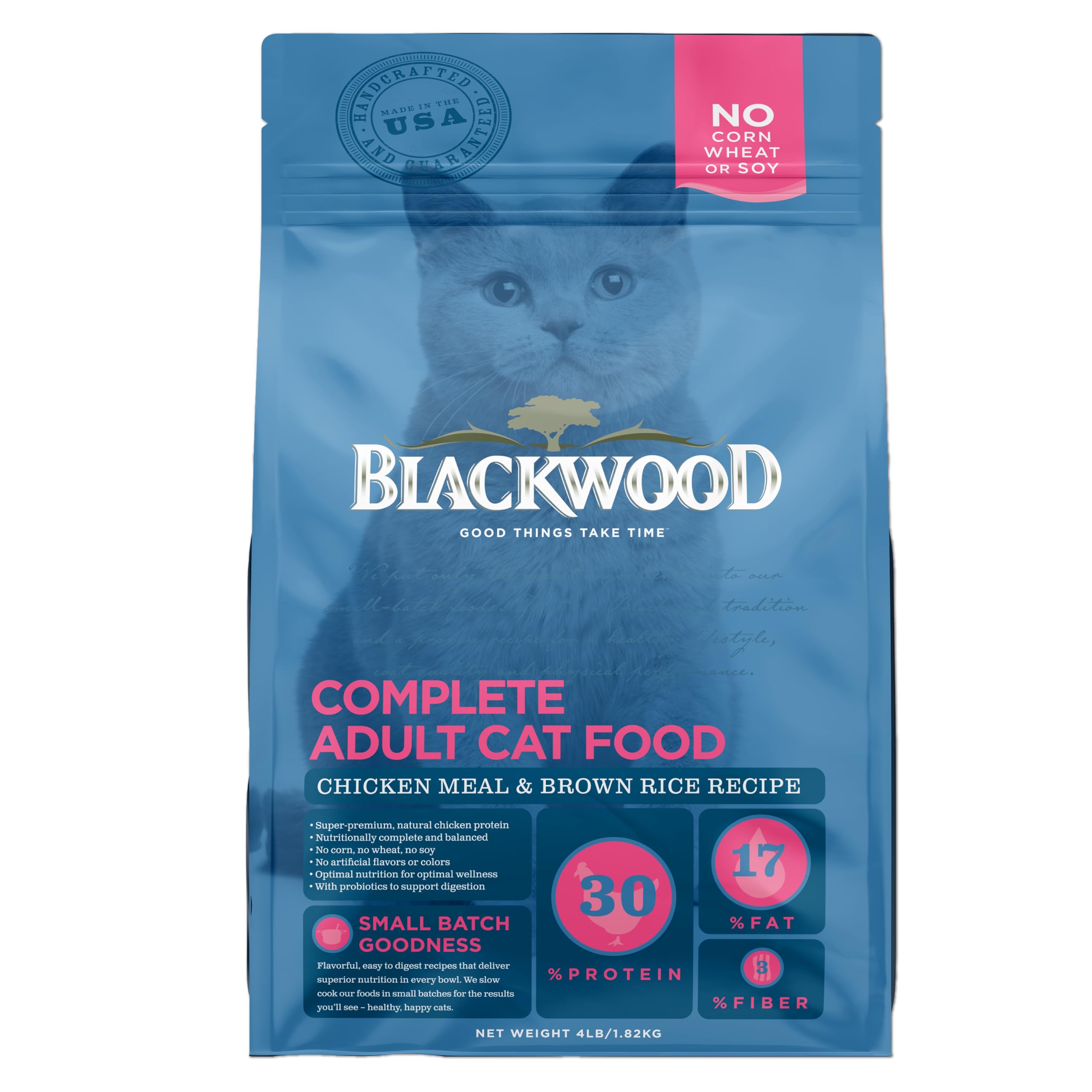 Blackwood Dry Cat Food, Adult Formula, Chicken Meal & Brown Rice Recipe, 4 Pound Bag, High Protein, Slow Cooked