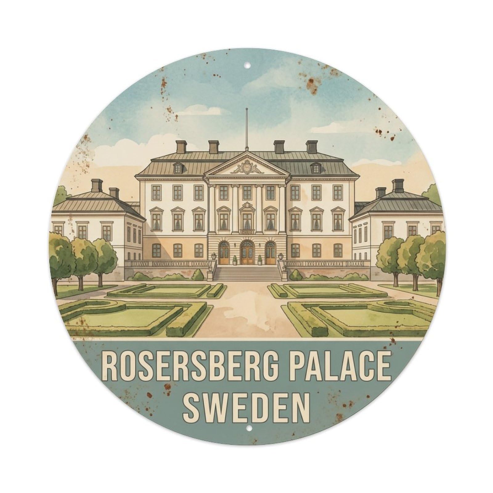 Vintage Travel Rosersberg Sweden Palace Metal Tin Sign