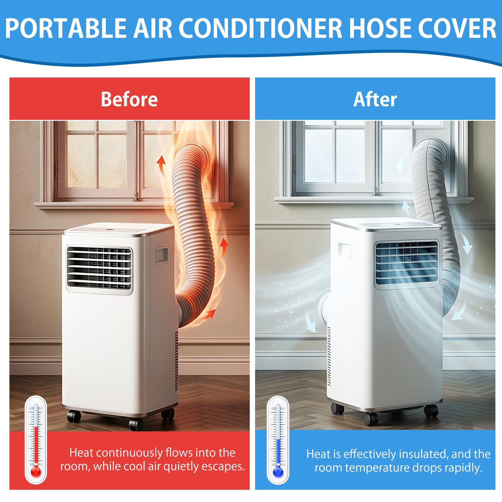 Housse de protection contre la chaleur pour tuyaux de climatisation portable