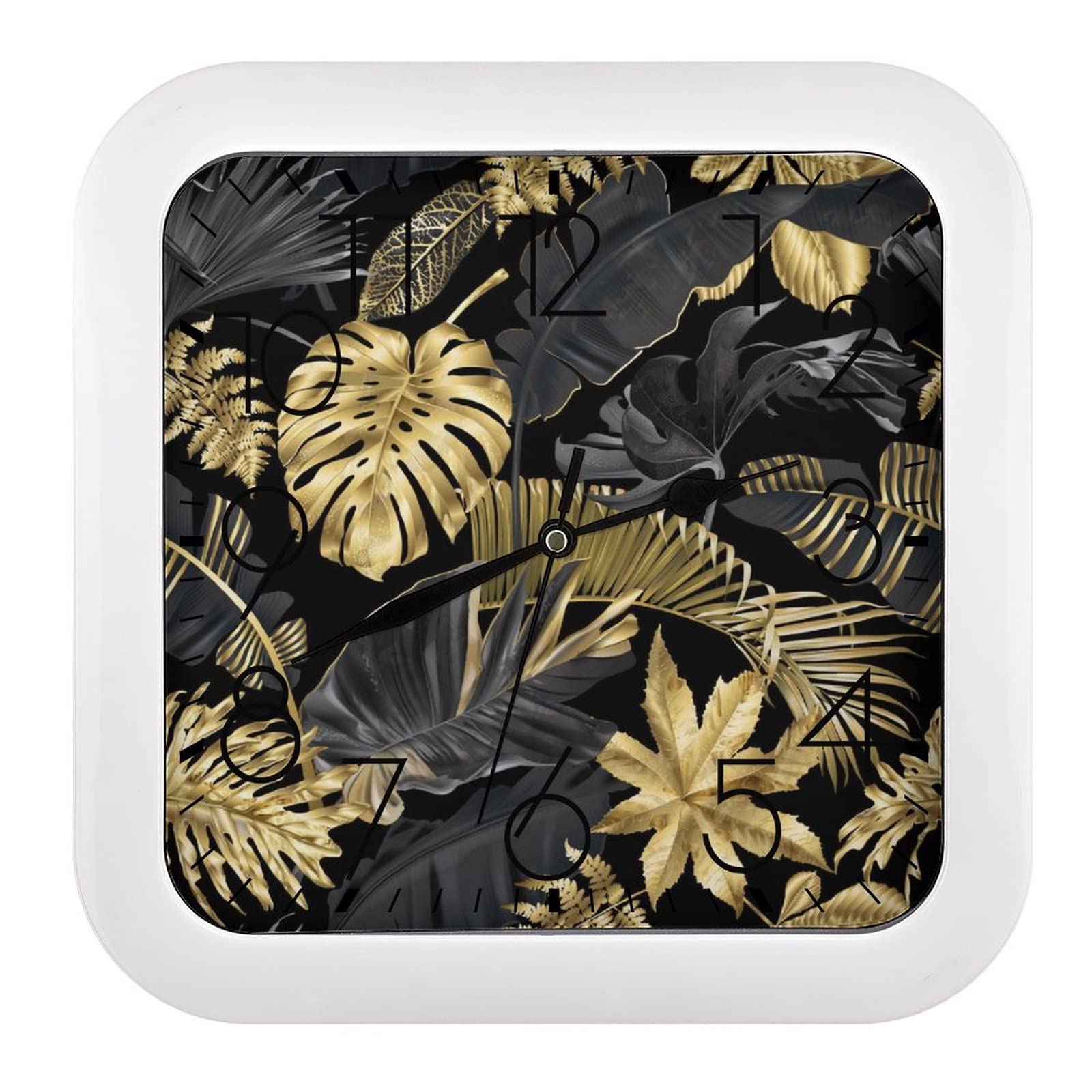 Pendule silencieuse feuilles d'or pour salon et bureau moderne