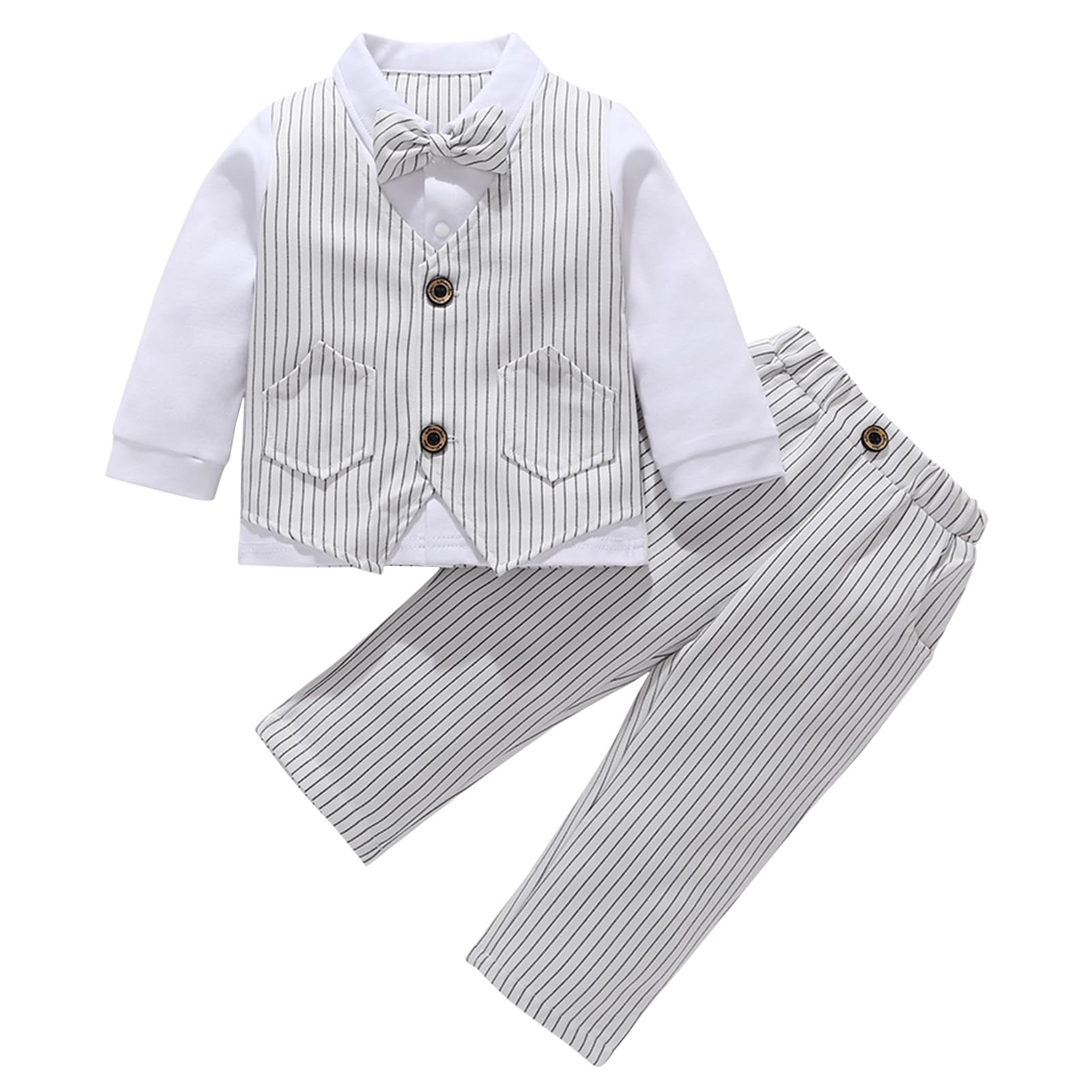 Costume Baptême Bébé Garçon Vêtements Gentleman Pantalon Gilet Chemise Noeud Papillon Ensemble Baptême Mariage Cérémonie