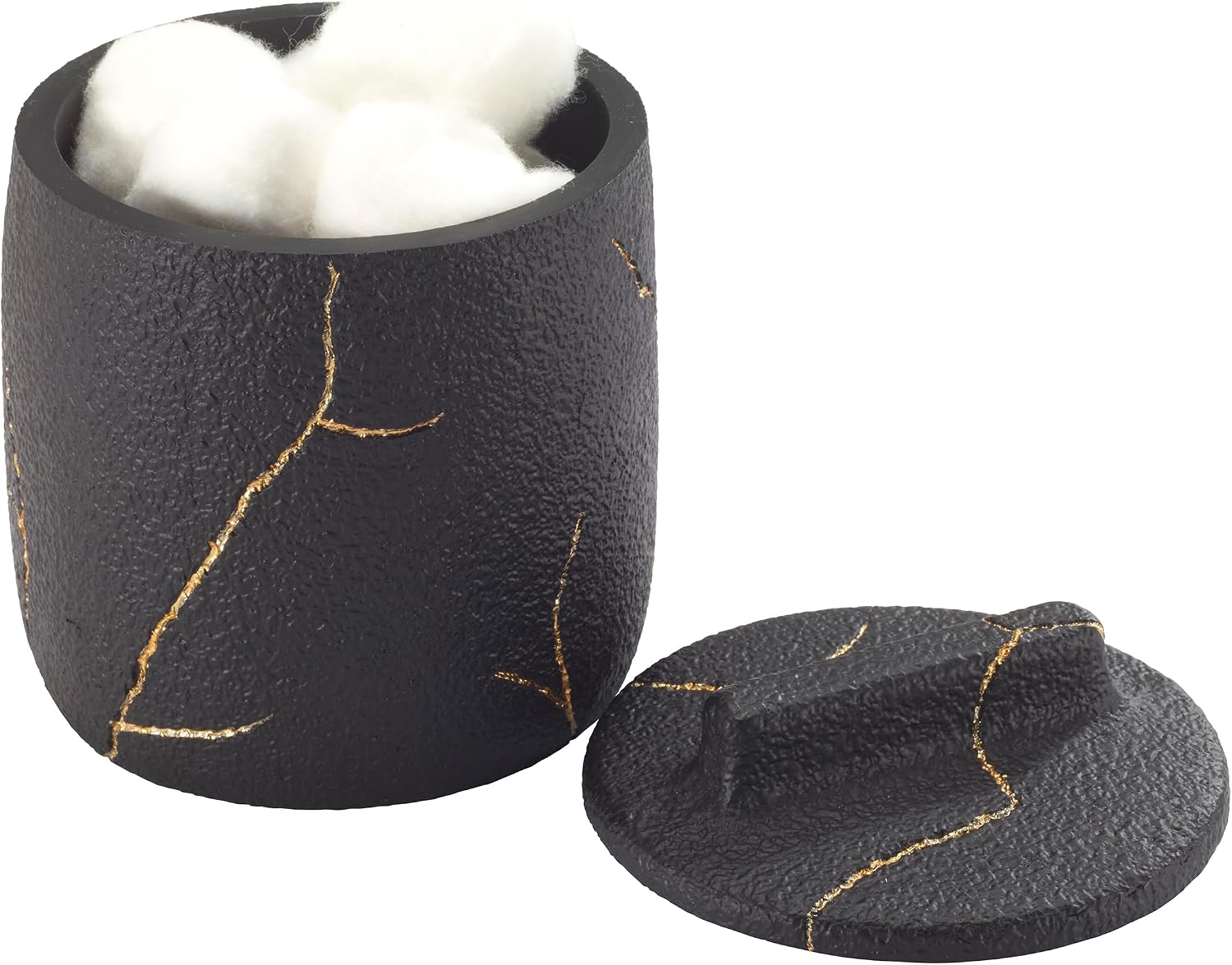 Nicole Miller - Covered Jar, Resin Countertop Accessories, Dorm Room Essentials (Sydney Collection, Black/Gold)