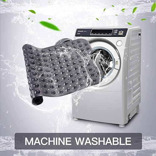 Miniatura 16 de YINENN Tapete de ducha para bañera de 40 x 16 pulgadas, antideslizante y extragrande, tapete para bañera con ventosas, lavable a máquina, con Azul