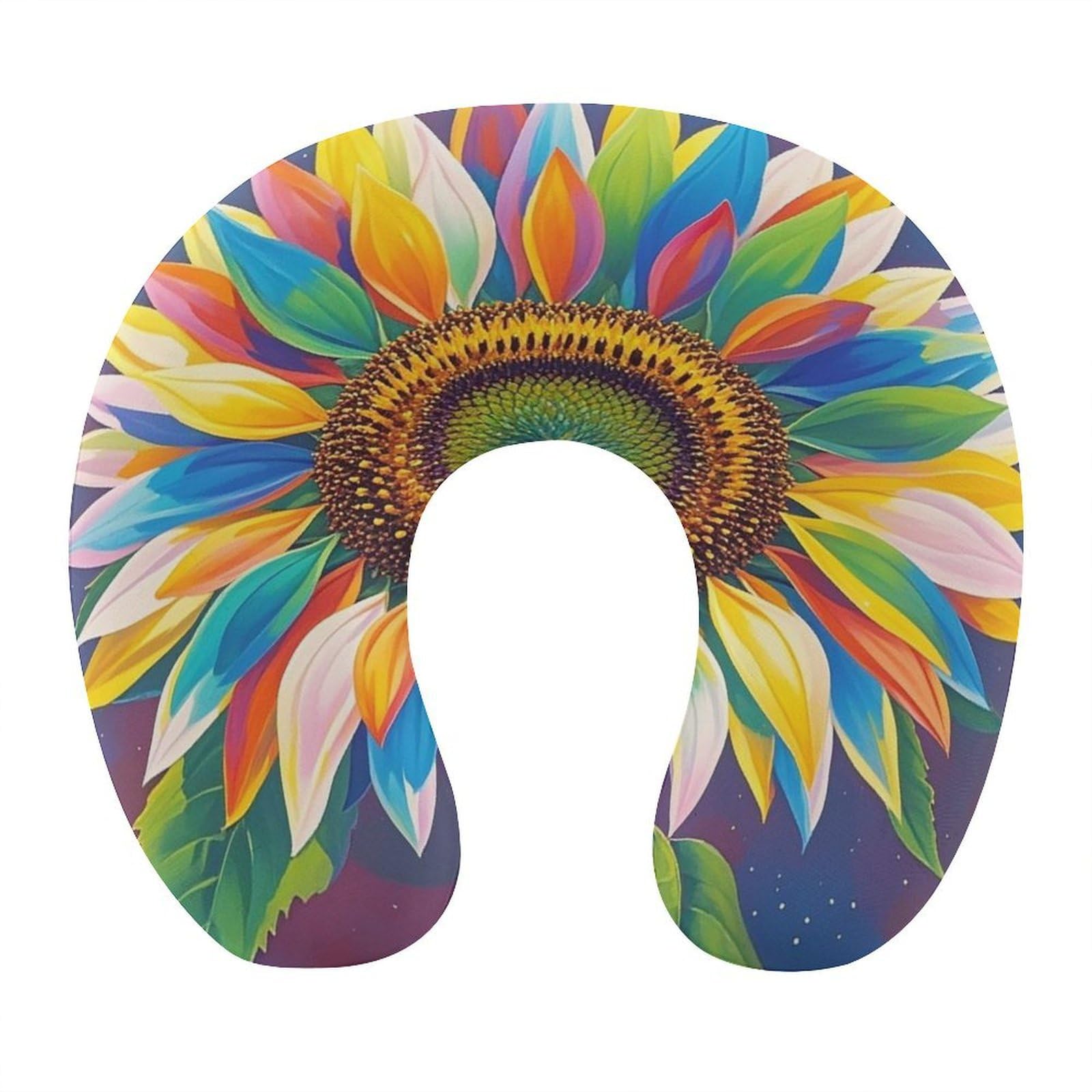 FekiLoot Color Painting Sunflower Travel Pillow Comfortable U Shape Memory Foam Pillows Neck and Head Support Portable Travel Neck Pillow Suitable for Planes Trains Self-Driving Cars