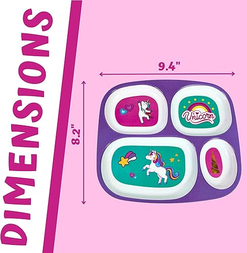 Miniatura 5 de 4E's Novelty 4 platos llanos de melamina para niños y niñas, platos divididos de plástico, juego de vajilla para niños pequeños quisquillosos, sin