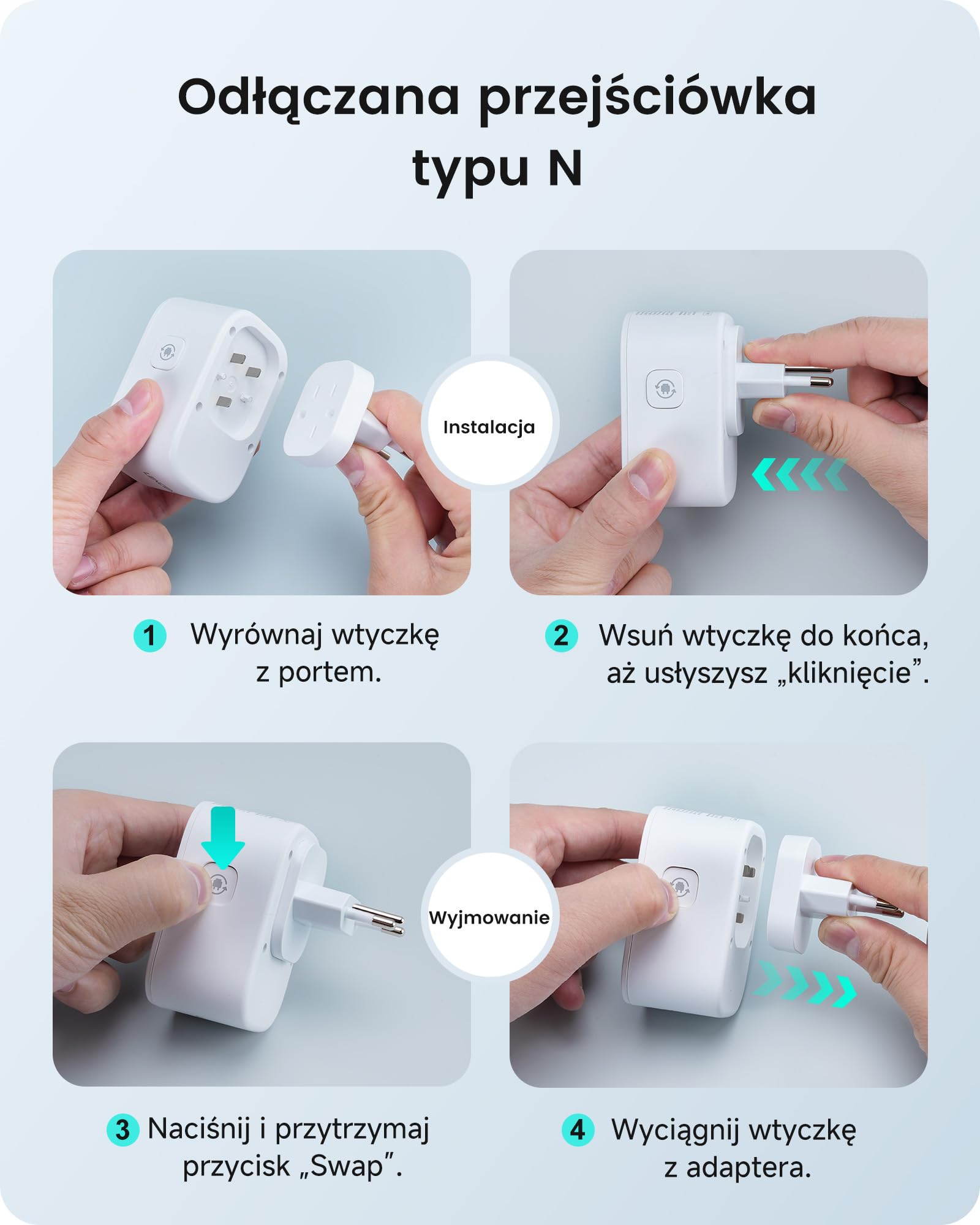 LENCENT Adapter podróżny 5 w 1 Brazylia, typ N do gniazdka brazylijskiego | europejski na Brazylię, adapter wtykowy z 2 portami USB-C i 2 portami USB-A, maks. 2500 W