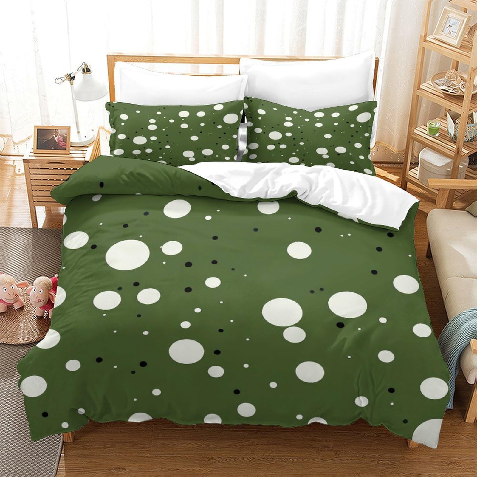 P1S9U7W5Y 3D Printed Polka Dot Green Duvet Cover Set 3pcs Microfiber Dot Bedding Set King