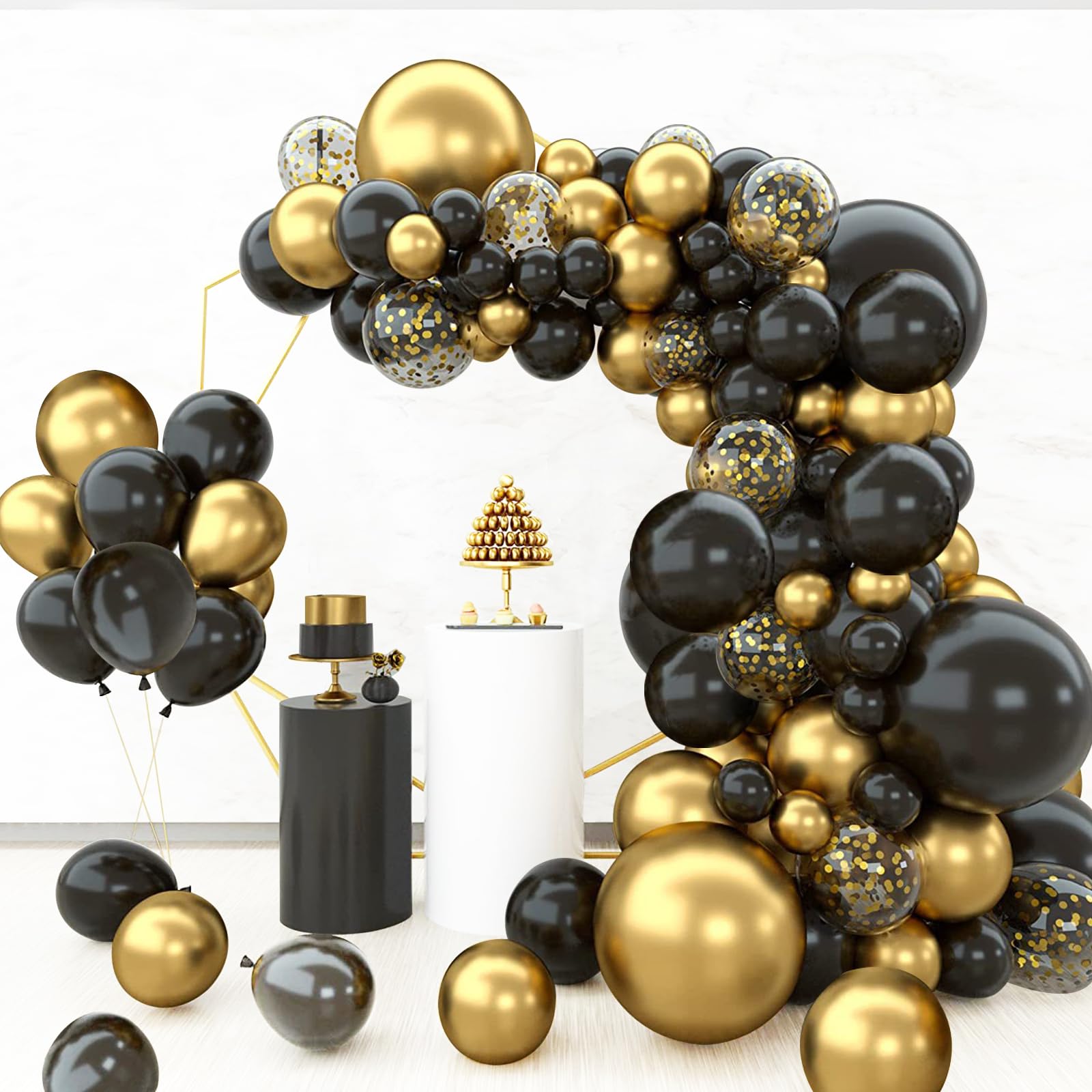 144pcs Black And Gold Balloons Arch Kit Black Gold Confetti