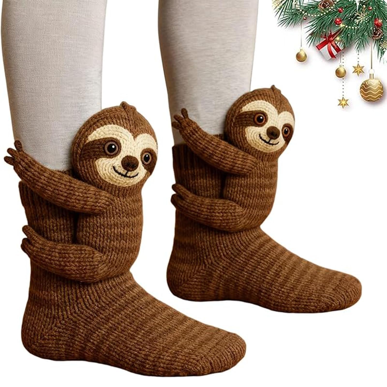 Hotcho Women's Brown 3D Sloth Socks For Men, Funny Knit Novelty Hugging Animal Plush, Cozy Winter Floor Socks - Unique Gift For Animal Lovers