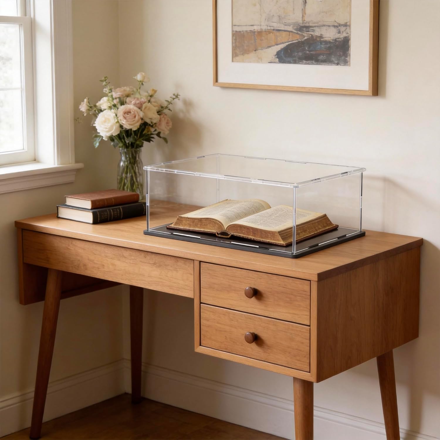 Display Case for Book & Stamps, Flat Acrylic Box for showcaseing Coins, Cards, Photos, Album, Jewellery, Books and Collectibles 13 (L) × 13(W) × 5 (H) inch