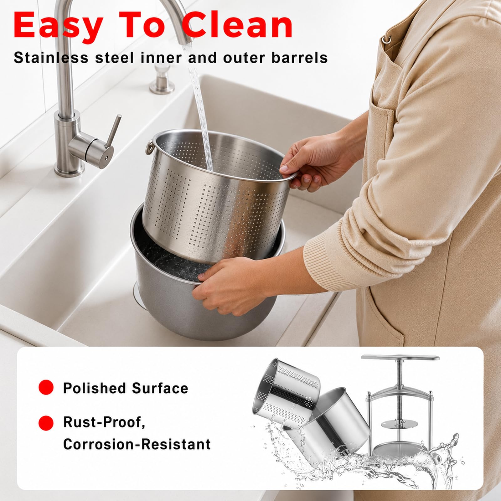 Presse à Fruits Manuelle 6 L, Pressoir à Jus en Acier Inoxydable | Base Triangulaire, Poignée en T et Panier Amovible pour Raisins, Pommes, Baies, Miel, Fromage, Herbes et Cidre