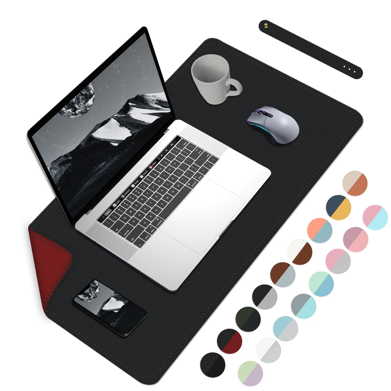 Tapis De Souris Bureau En Cuir Synthétique - 90x40 Cm - Antidérapant, Facile à Nettoyer - Noir Ou Rose
