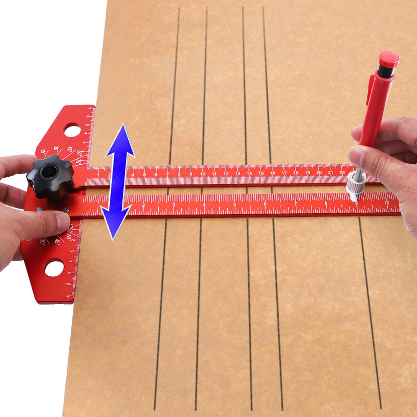 Woodworking Measuring Guide With Pencil – Precision Contour Tracing Ruler – Adjustable Construction Ruler – For Carpenters, Machinists, DIY – PP Material – 23.3x3.5x2.7cm