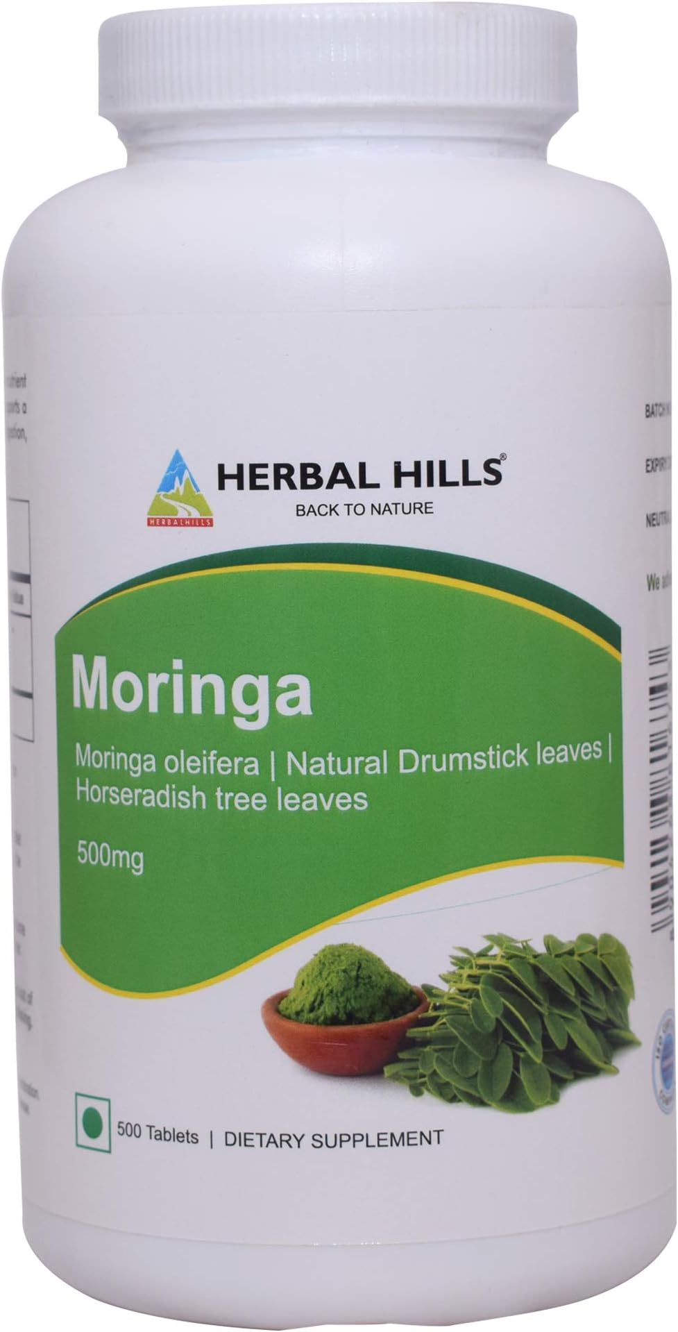Herbal Hills Moringa Tablet (500 Count - 500 mg )- Made with Moringa Oleifera Leafs - 100% Natural & Vegan - Nutritional & Energizing Superfood