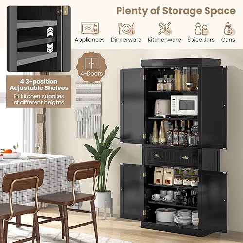 Miniatura 7 de Tangkula - Alacena independiente de 72 pulgadas de alto con diseño elegante tradicional estantes ajustables y 2 puertas para sala cocina y pasillo