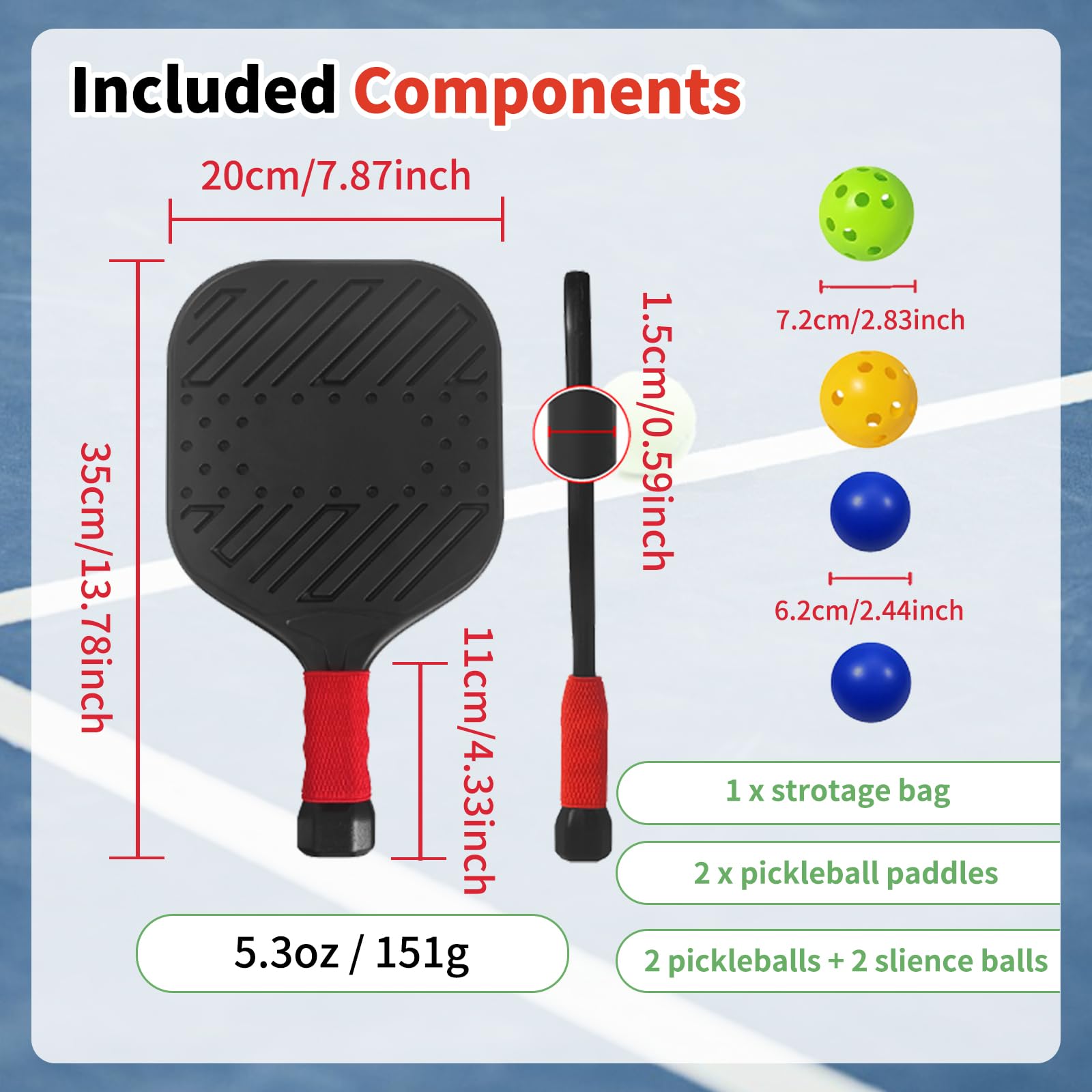 Set di 2 pagaie leggere per pickleball, per principianti, gioco sportivo per bambini o adulti, adolescenti, attività al chiuso e all'aperto