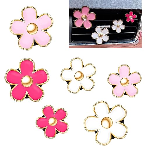 6 Pack Car Air Vent Clips Colorful Daisy Flower Car Air Freshener Clip Air Conditioning Outlet Clip for Car Interior Decoration Accessories (White, Pink, Red)
