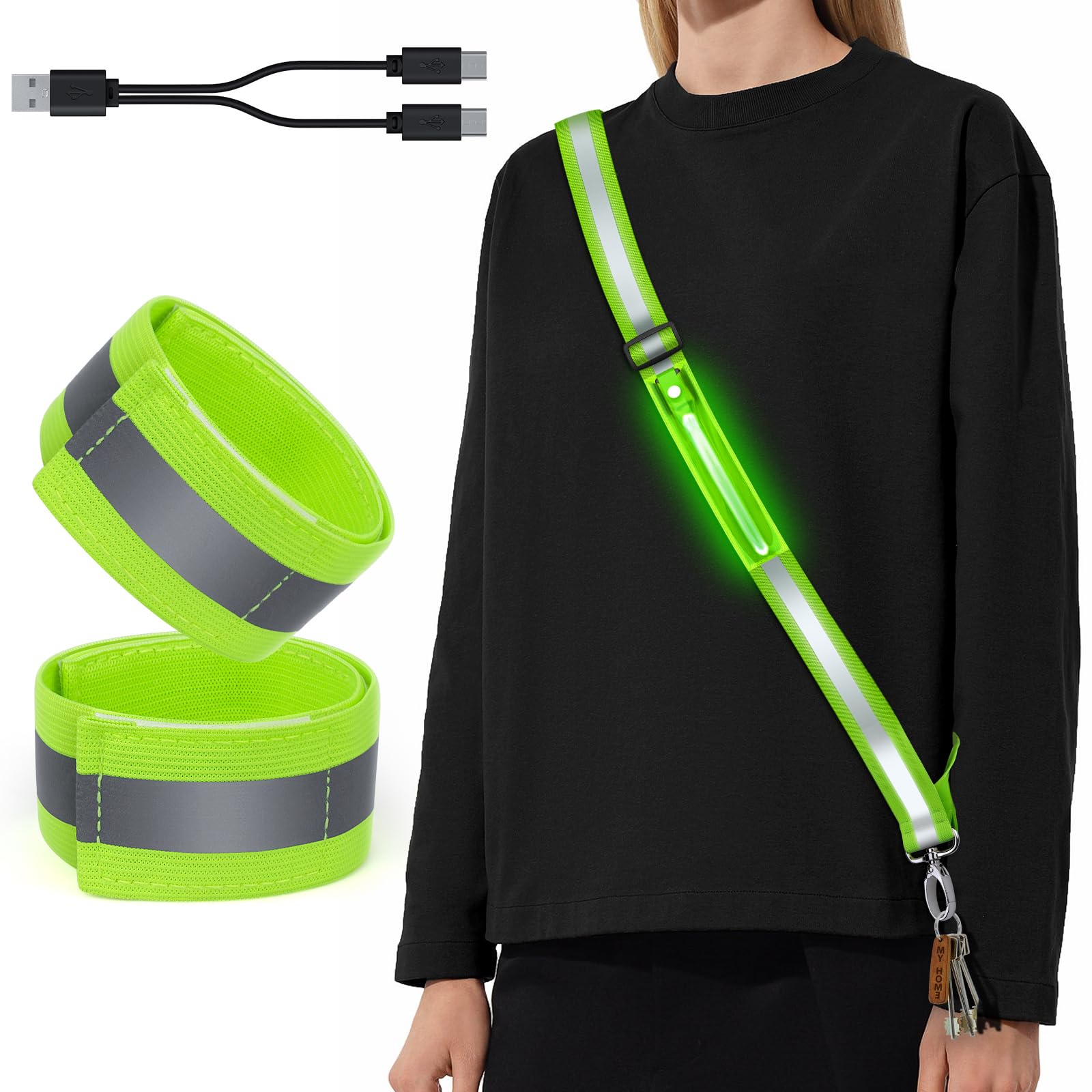Cintura Riflettente LED Ricaricabile USB Per Jogging - Luce Di Sicurezza Notturna Regolabile Per Corsa E Bici