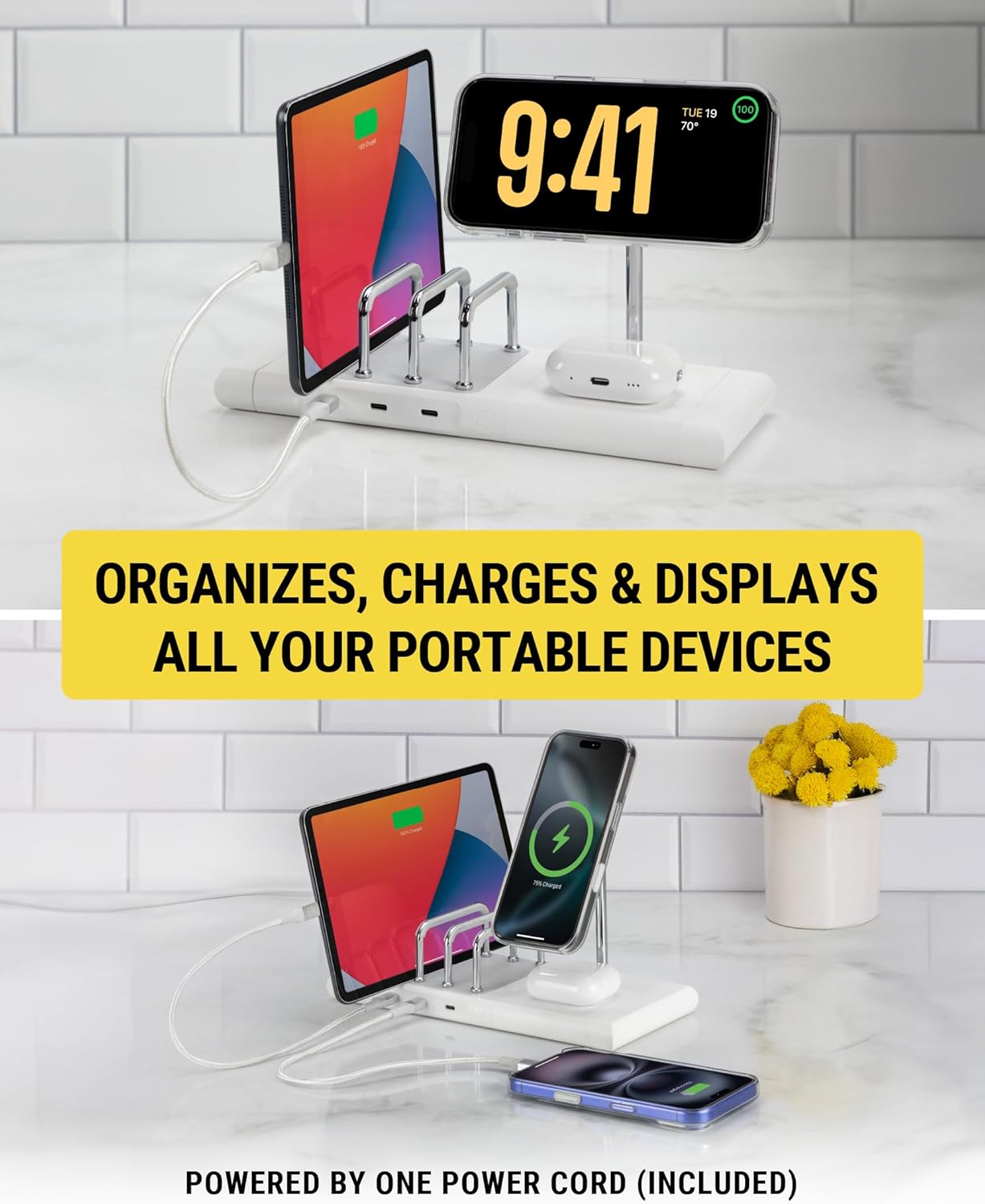 Scosche BaseLynx 2.0 Modular Charging Station with 15W MagSafe Wireless Charger Stand, 5W Charging Pad for AirPods Pro and 3 Port 60W USB-C Multi Device Fast Phone Charger Compatible with Apple iPhone