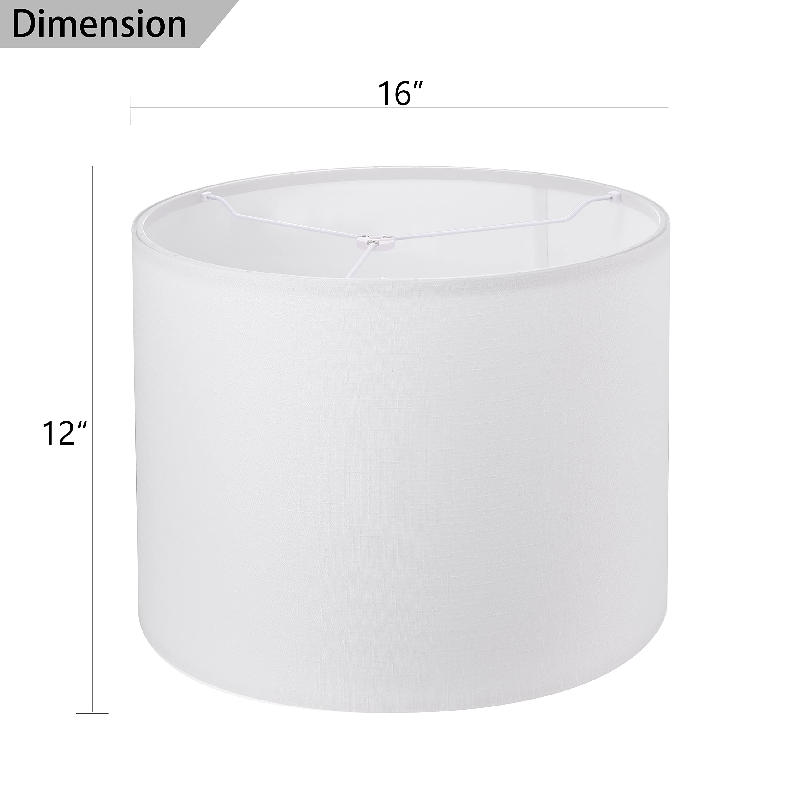 Wellmet 16"x16"x12" Assembly Required Lampshade for Table Lamp,Bedside Lamp,Floor Lamp,Fabric Drum Lampshade Classic Modern Style,Spider Fitter,White