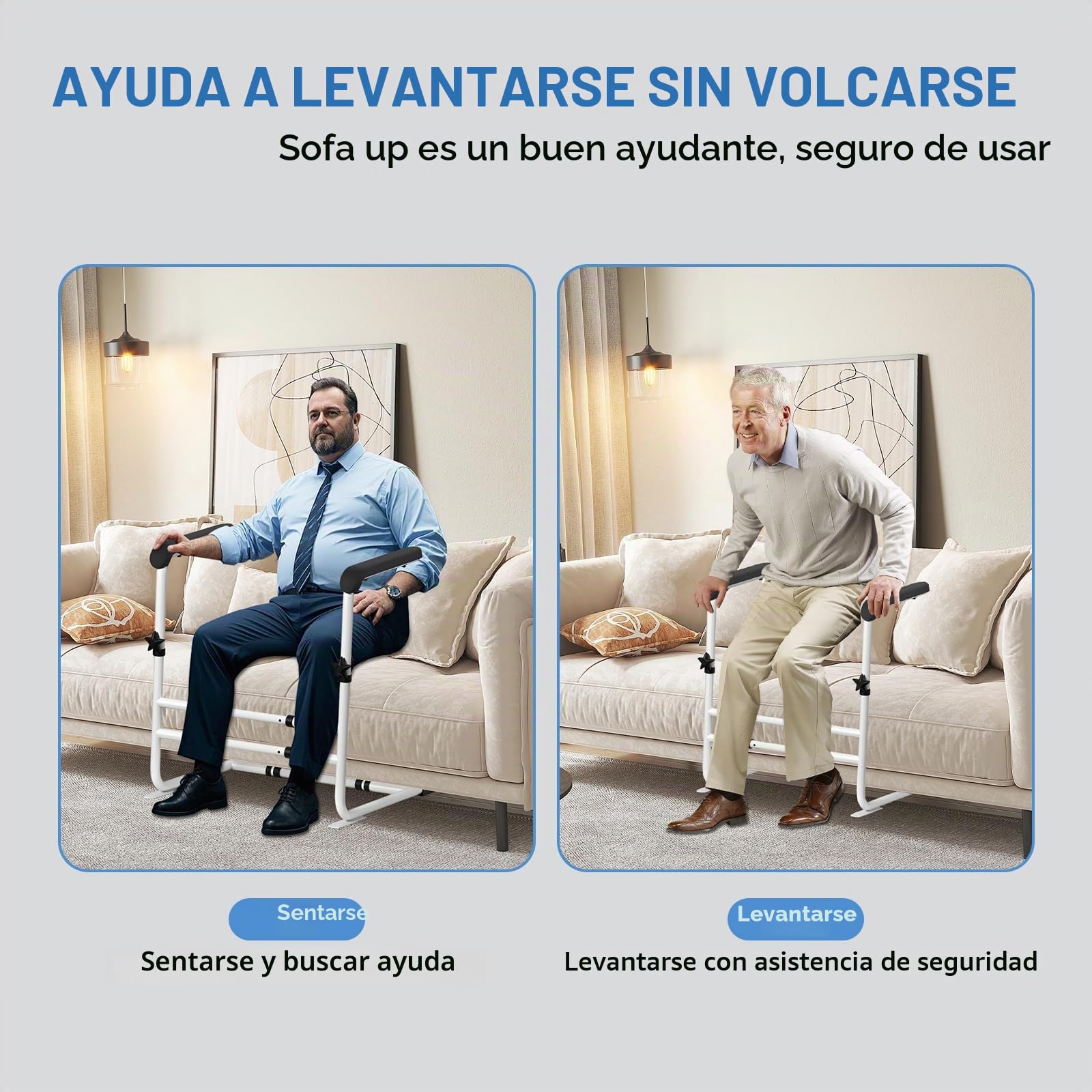JAOGAUS Ayuda para levantarse de la silla de sofá para personas mayores | Elevador de sofá con 6 alturas ajustables, ancho ajustable, mango de seguridad para pacientes, discapacitados