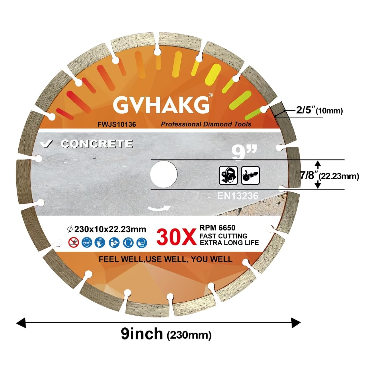 GVHAKG 230 mm Diamond Cutting Disc, Segmented General Purpose Blade Dry/Wet Cutting Concrete, Masonry, Brick, Block(230x10x22.23mm) - Image 2