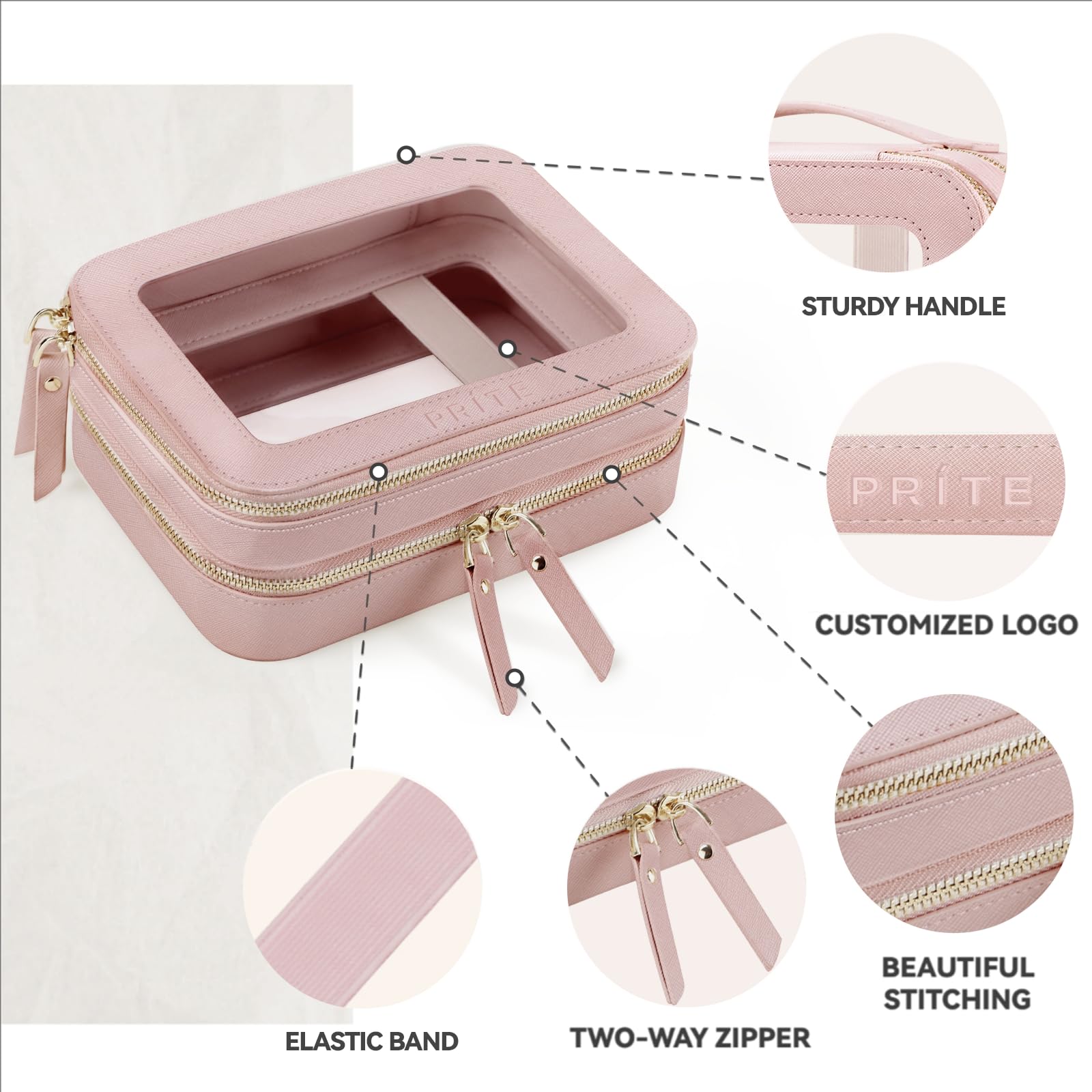 Prite Neceser Transparente De Maquillaje para Viajes | Cuatro Tamaños, Resistente Al Agua, Homologado TSA, Transparente, Artículos Para Automoción, Piel Vegana, PVC Transparente