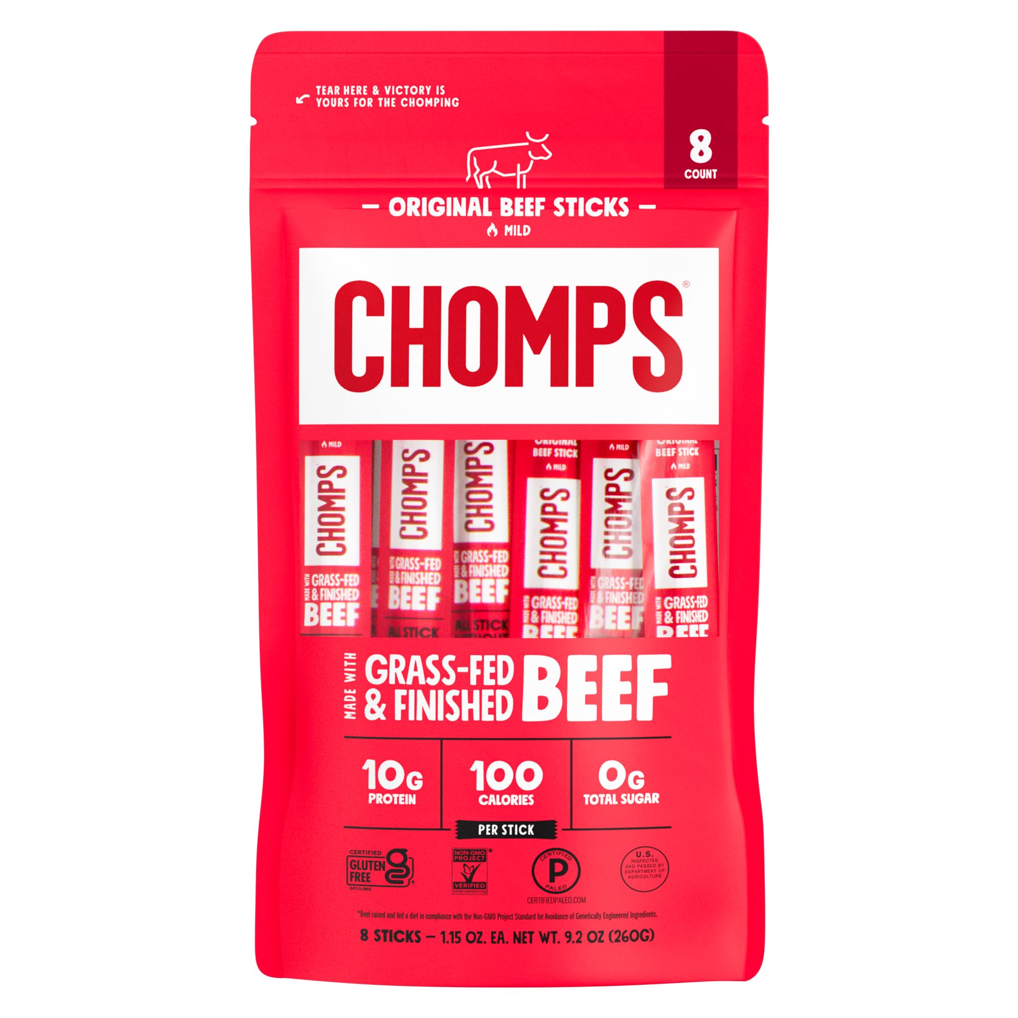 Chomps Beef Stick Pch Orignl 8Pk 9 2 oz