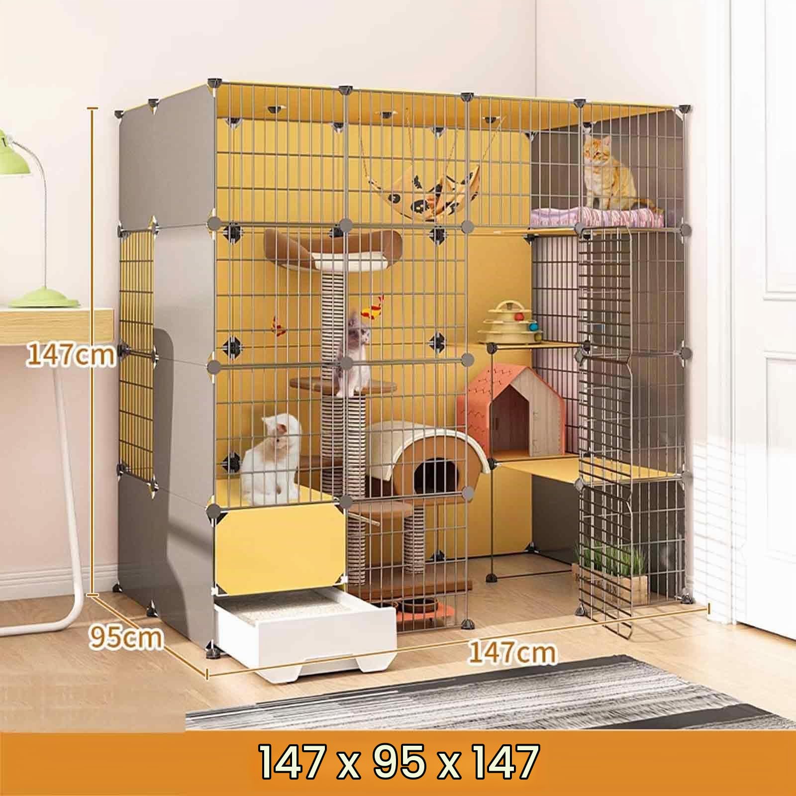 Grande Cage d'intérieur pour Chat avec bac à litière, enclos pour Chat pour l'intérieur, enclos intérieur pour Chaton avec Toit, Design Transparent, Super Porteur, Facile à Assembler et déta